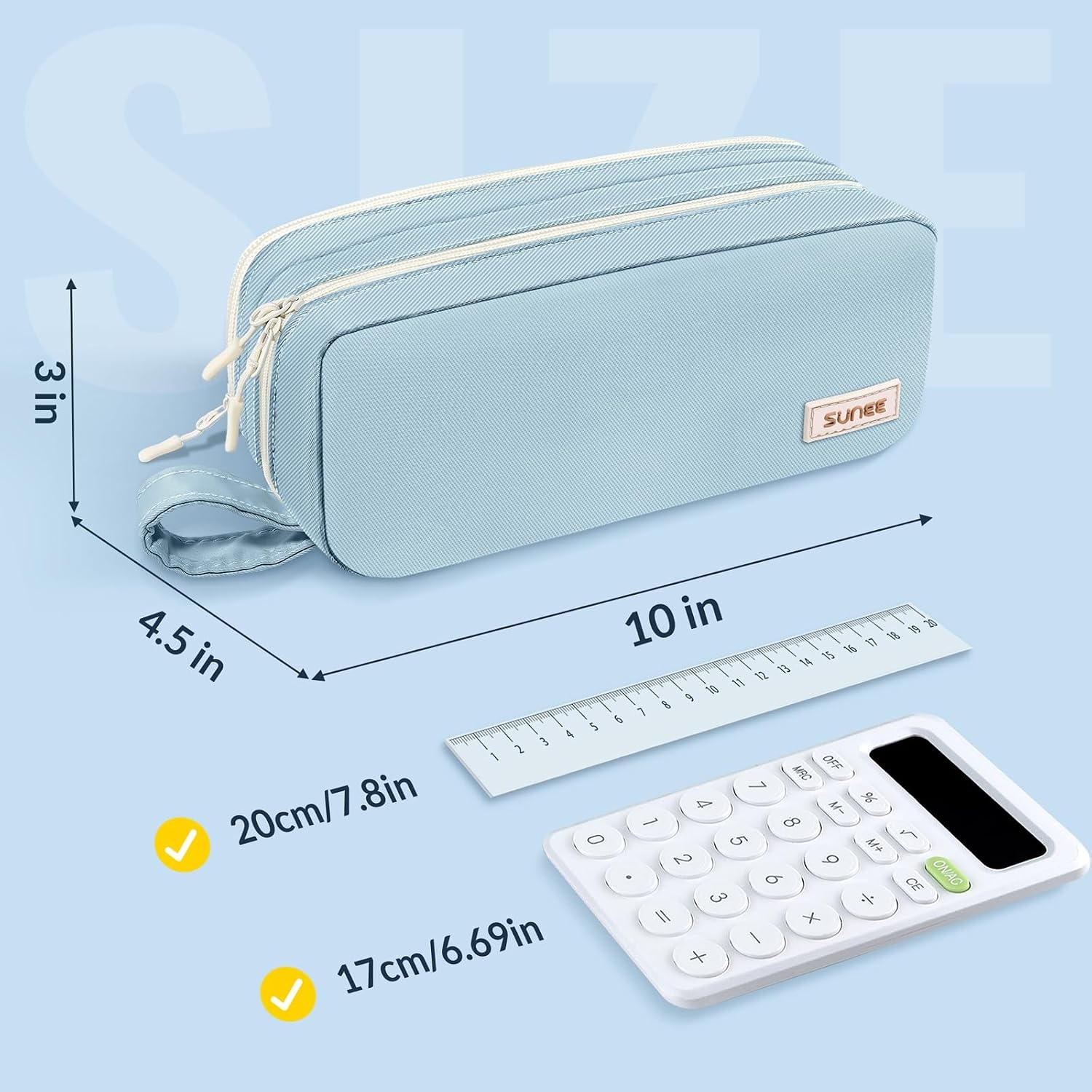 image:imageSUNEE Pencil Case Large Capacity Pencil Pouch Aesthetic Pen Bag Office Stationery Organizer Simple Sturdy Multifunctional for Teen Girls Women Men BlueBlue