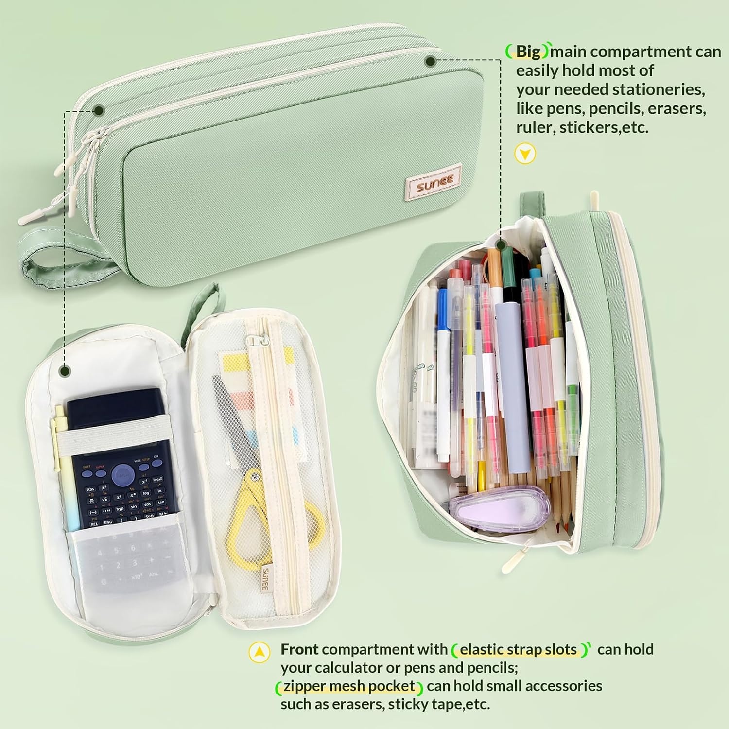image:imageSUNEE Pencil Case Large Capacity Pencil Pouch Aesthetic Pen Bag Office Stationery Organizer Simple Sturdy Multifunctional for Teen Girls Women Men BlueGreen