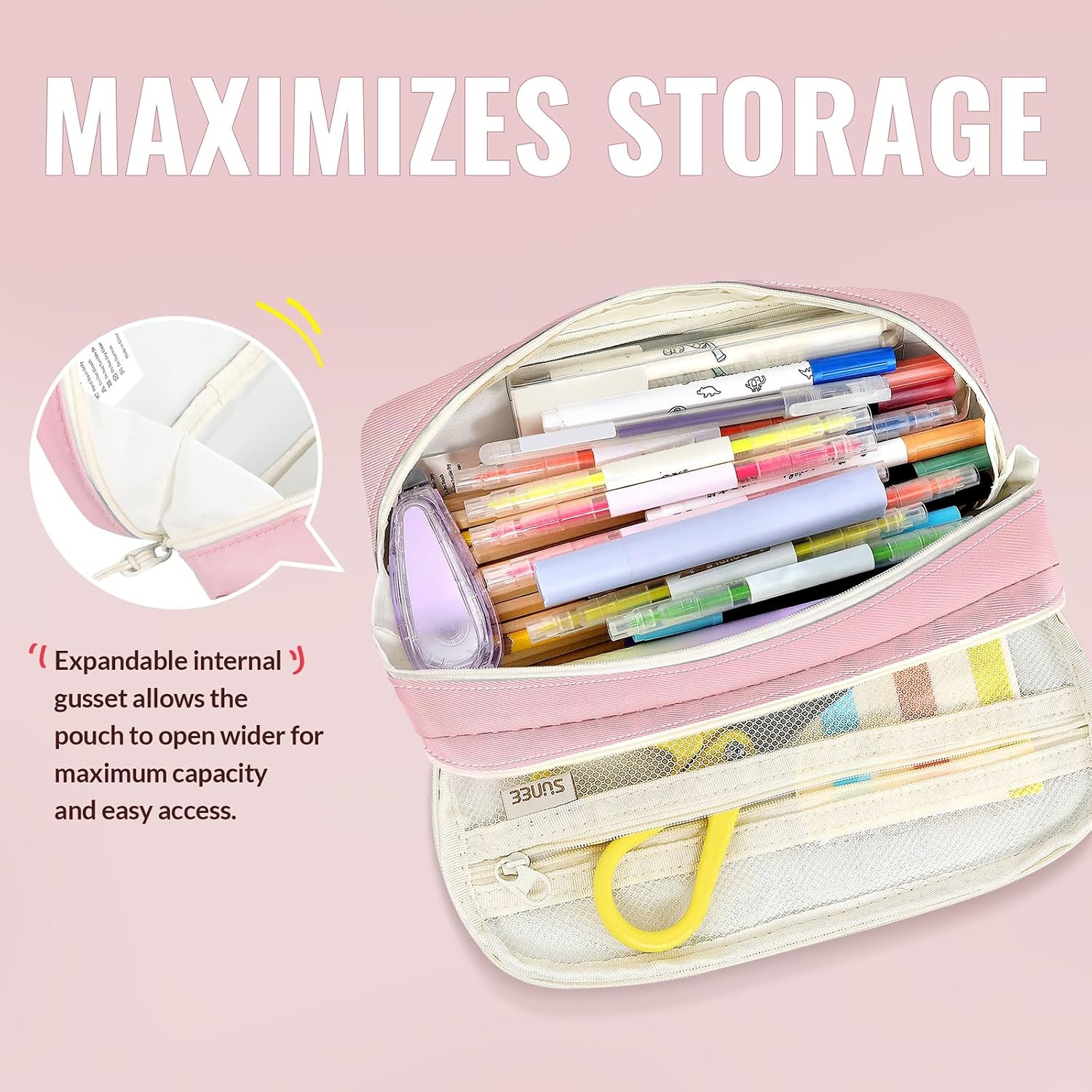 image:imageSUNEE Pencil Case Large Capacity Pencil Pouch Aesthetic Pen Bag Office Stationery Organizer Simple Sturdy Multifunctional for Teen Girls Women Men BluePink