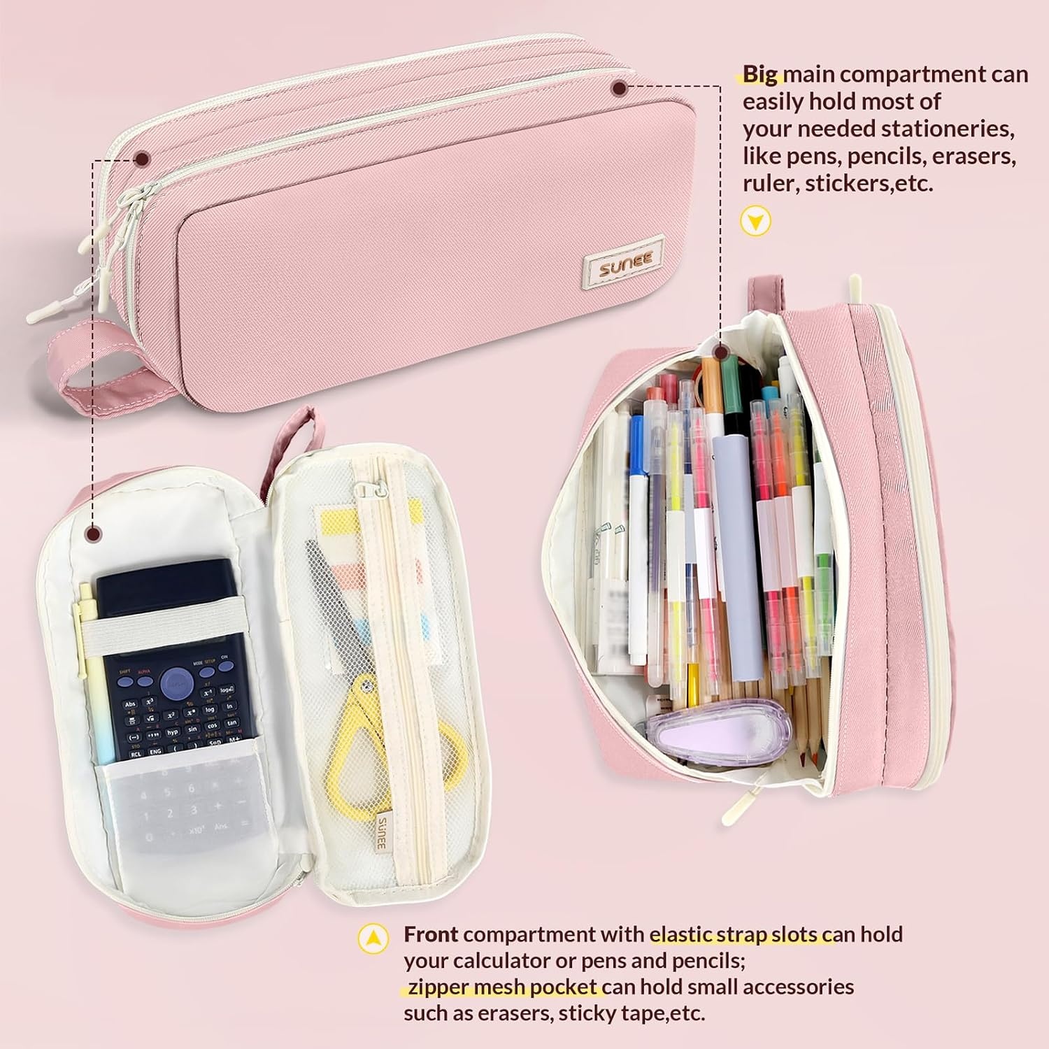 image:imageSUNEE Pencil Case Large Capacity Pencil Pouch Aesthetic Pen Bag Office Stationery Organizer Simple Sturdy Multifunctional for Teen Girls Women Men BluePink