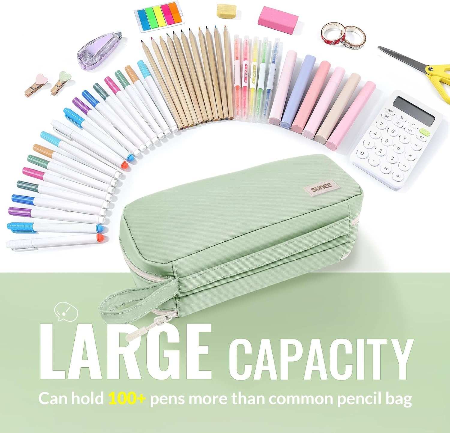 image:imageSUNEE Pencil Case Large Capacity Pencil Pouch Aesthetic Pen Bag Office Stationery Organizer Simple Sturdy Multifunctional for Teen Girls Women Men BlueGreen