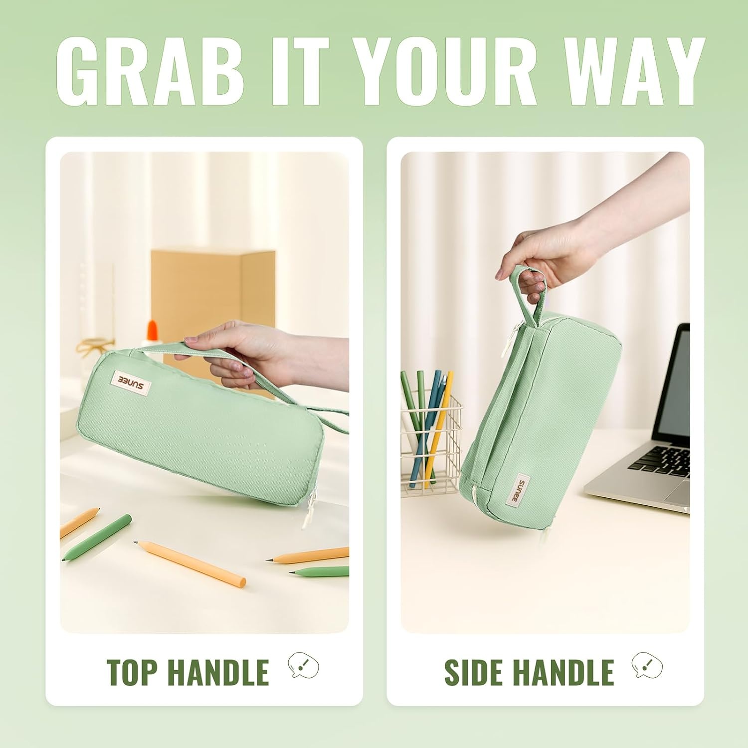 image:imageSUNEE Pencil Case Large Capacity Pencil Pouch Aesthetic Pen Bag Office Stationery Organizer Simple Sturdy Multifunctional for Teen Girls Women Men BlueGreen