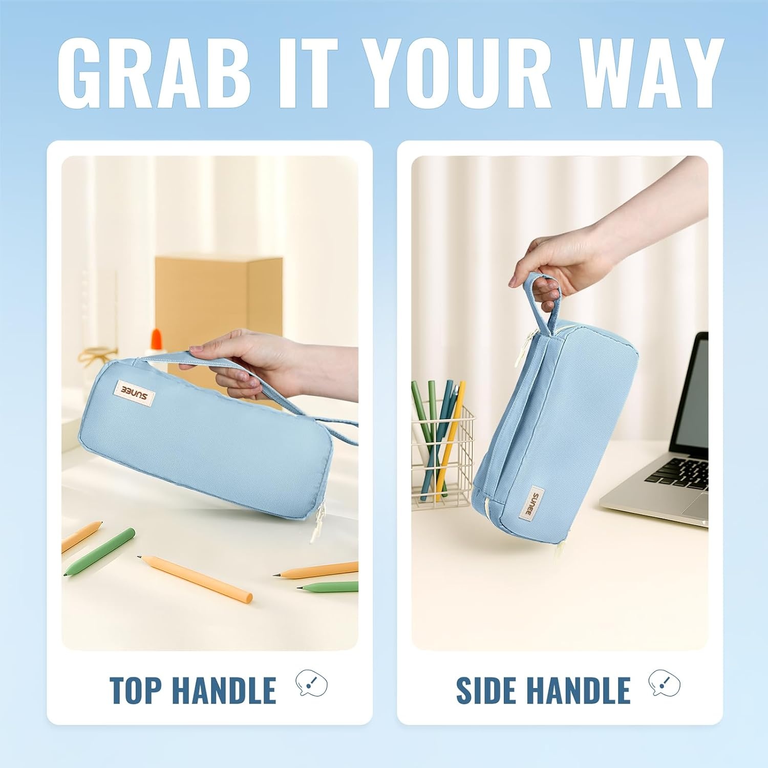 image:imageSUNEE Pencil Case Large Capacity Pencil Pouch Aesthetic Pen Bag Office Stationery Organizer Simple Sturdy Multifunctional for Teen Girls Women Men BlueBlue