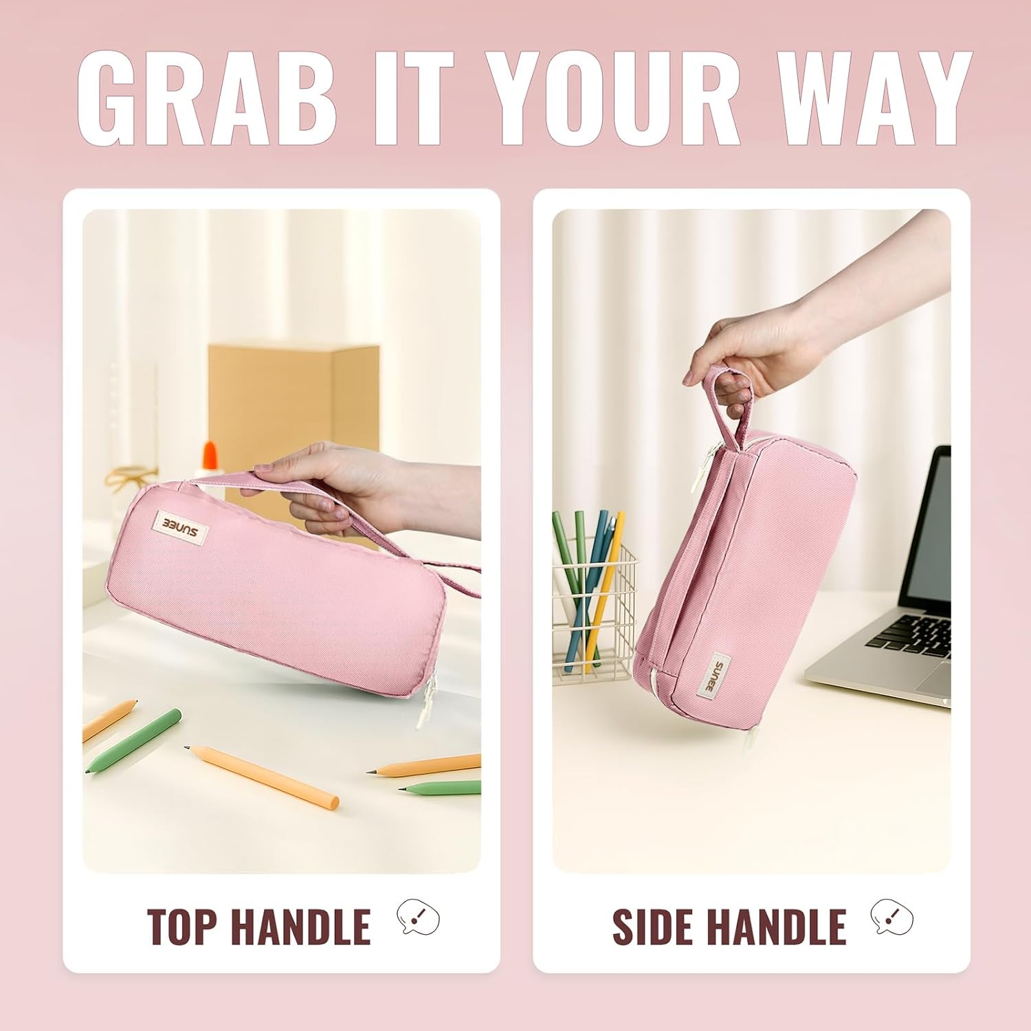 image:imageSUNEE Pencil Case Large Capacity Pencil Pouch Aesthetic Pen Bag Office Stationery Organizer Simple Sturdy Multifunctional for Teen Girls Women Men BluePink