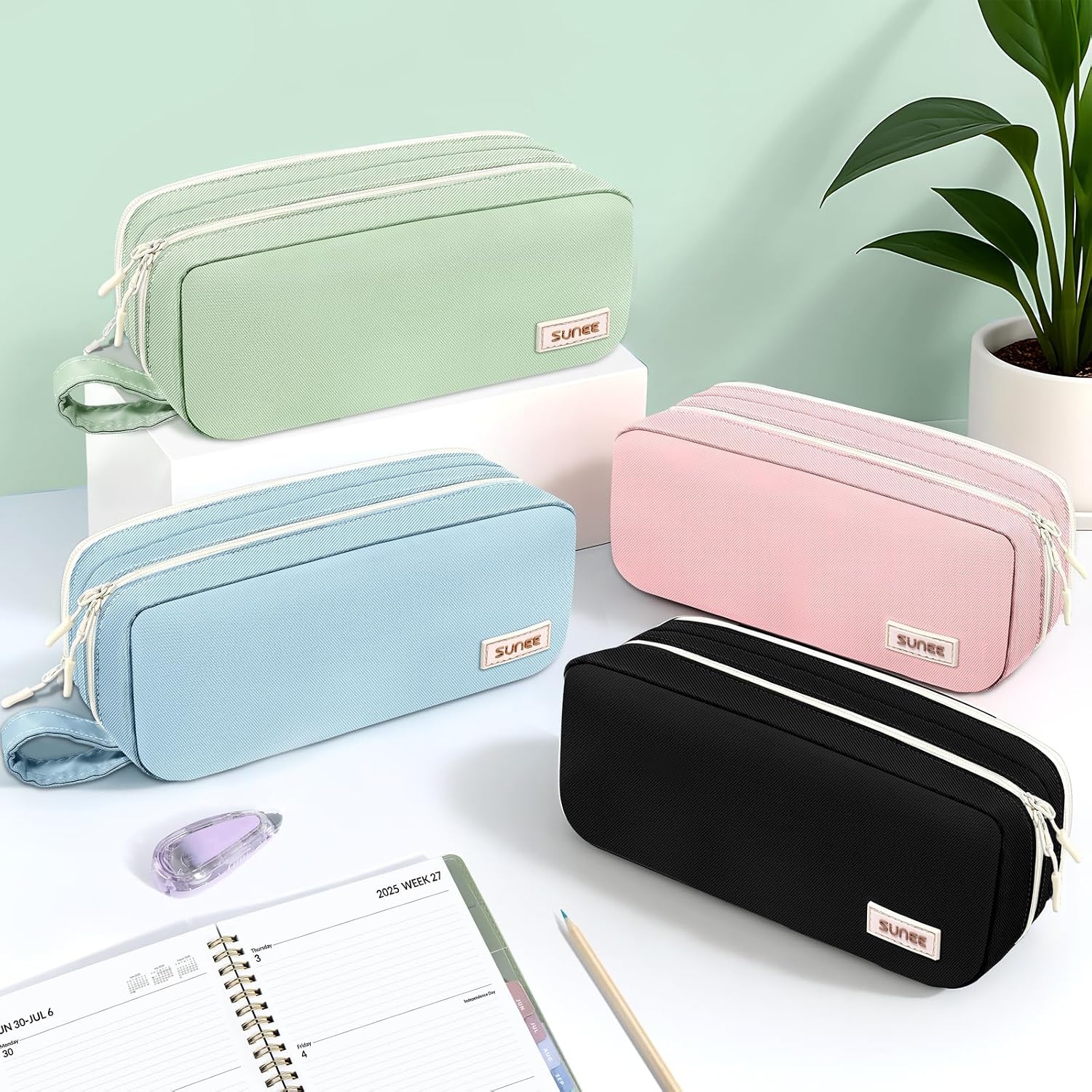 image:imageSUNEE Pencil Case Large Capacity Pencil Pouch Aesthetic Pen Bag Office Stationery Organizer Simple Sturdy Multifunctional for Teen Girls Women Men BlueGreen