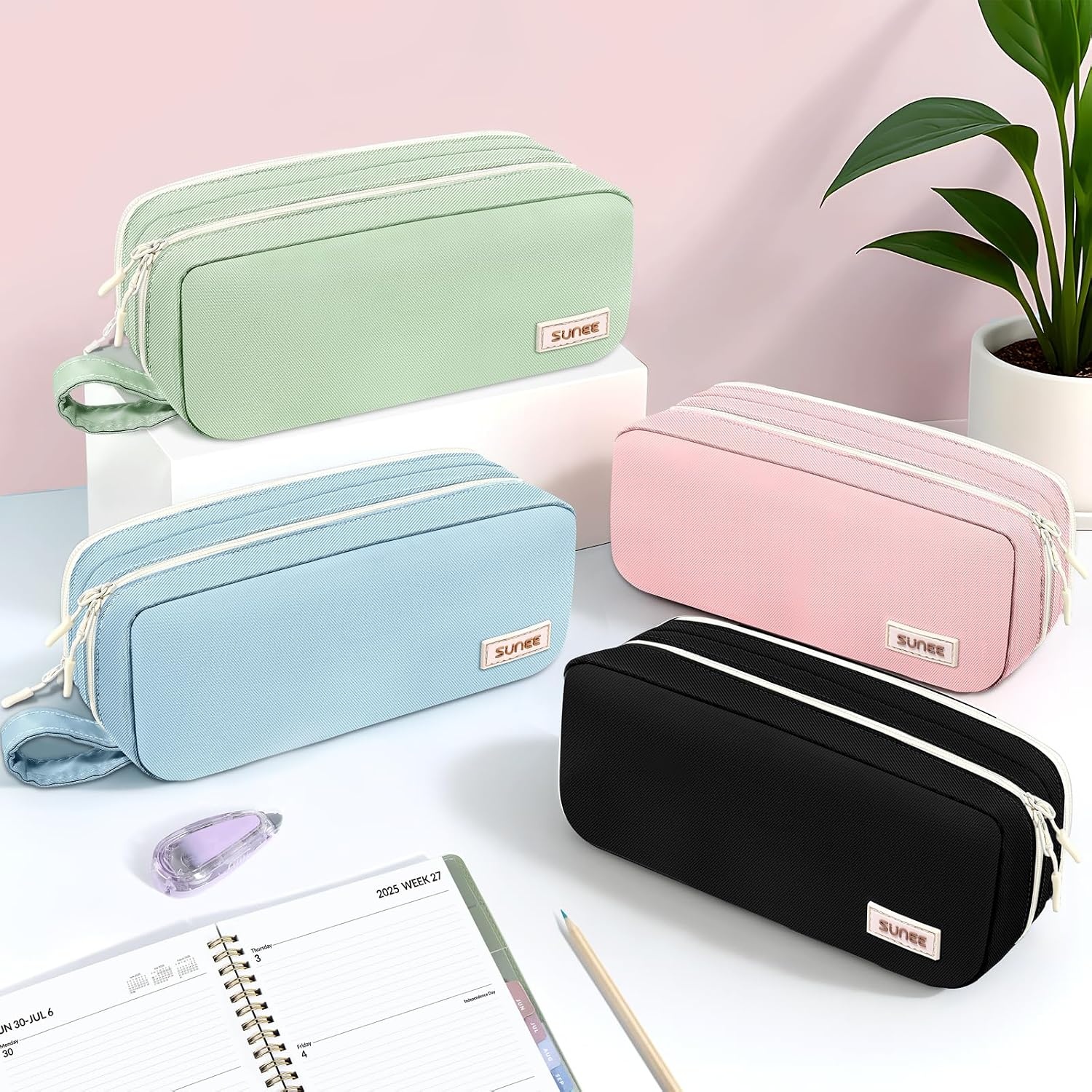 image:imageSUNEE Pencil Case Large Capacity Pencil Pouch Aesthetic Pen Bag Office Stationery Organizer Simple Sturdy Multifunctional for Teen Girls Women Men BluePink