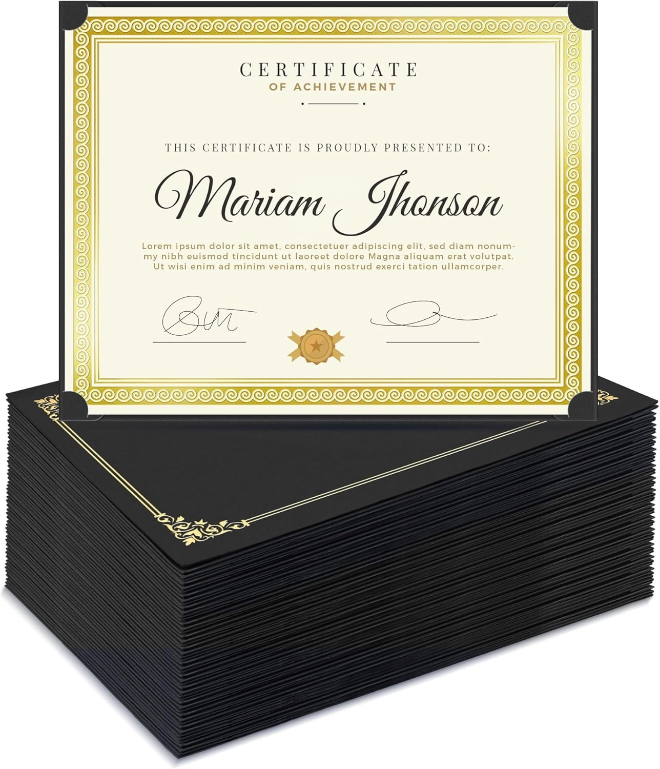 image:imageSUNEE Single Sided Certificate Holders 15 Packs Black Diploma Holders Certificate Covers with Gold Foil Border for Letter Size 85 x 11 Certificate Paper Cardstock Award Graduation DocumentsBlack