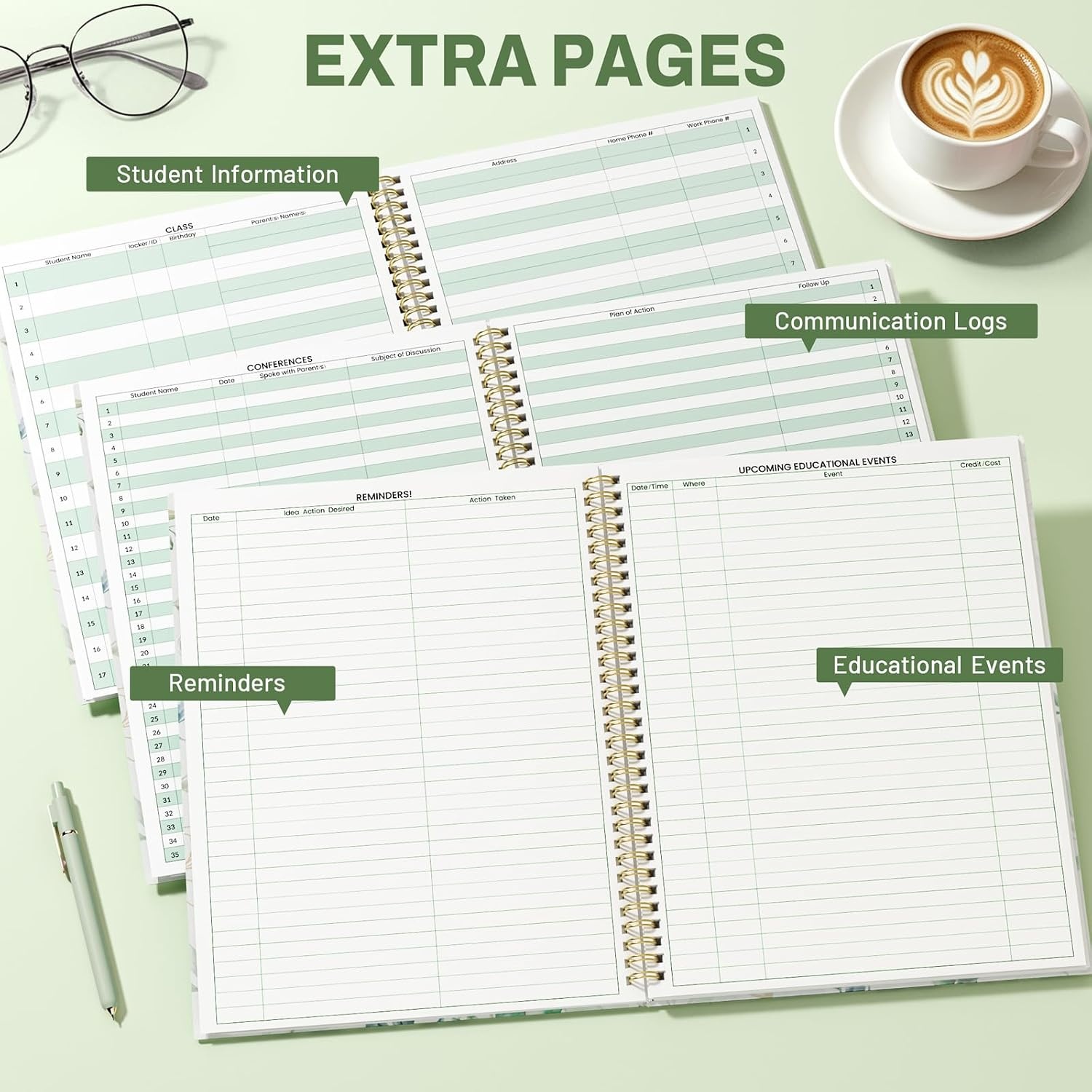 image:imageSUNEE Teacher Class Record Book for 1112 weeks 36 Names 85x11 Inch 104 Pages 52 Sheets 100gsm Thick Paper Larger Grade Recording up to 36 Students with WaterResistant Plastic Cover MarbleFull Leaf