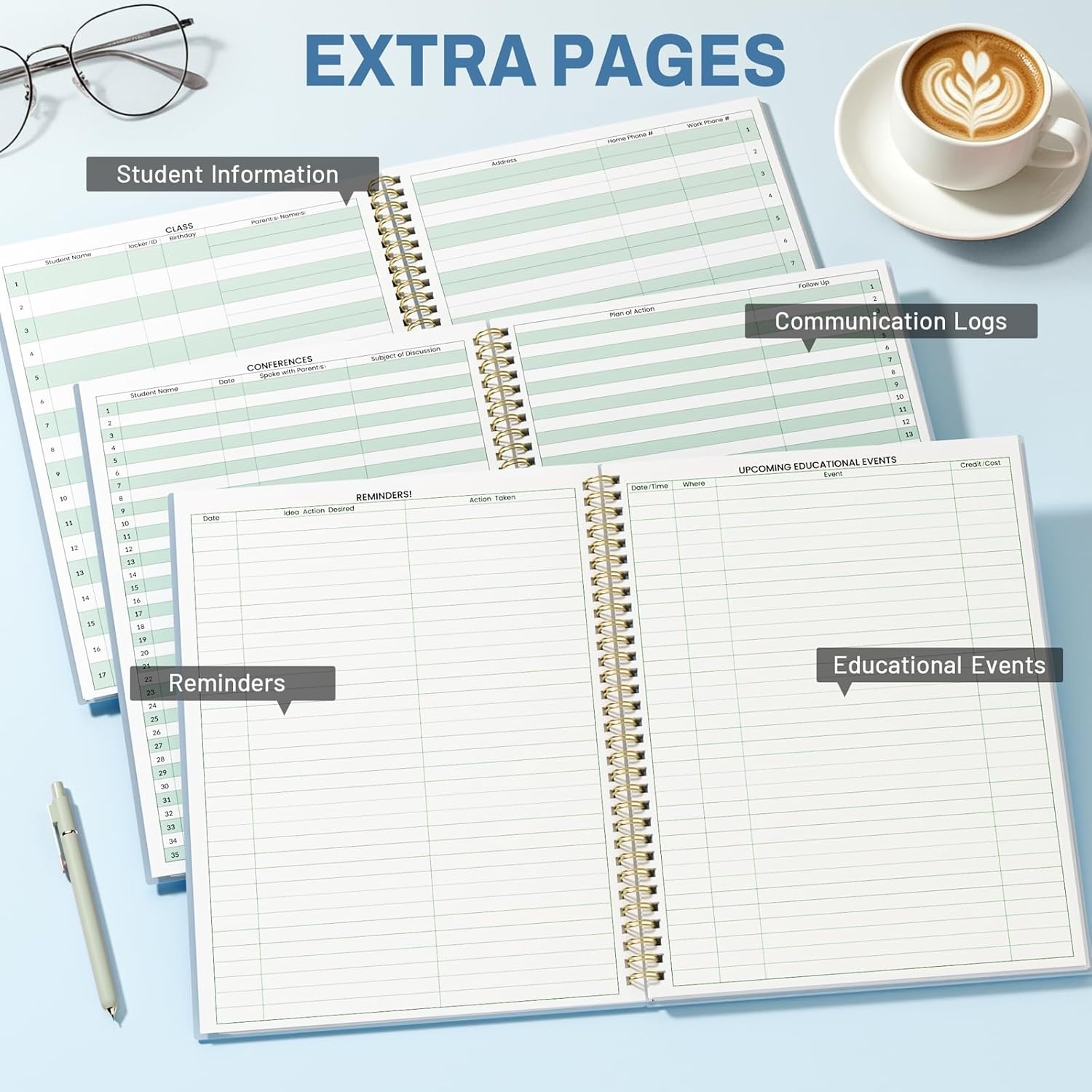image:imageSUNEE Teacher Class Record Book for 1112 weeks 36 Names 85x11 Inch 104 Pages 52 Sheets 100gsm Thick Paper Larger Grade Recording up to 36 Students with WaterResistant Plastic Cover MarbleBlue