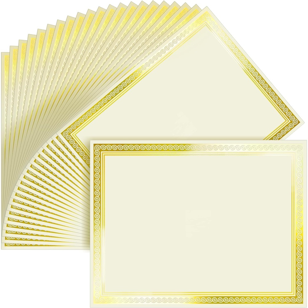 image:imageSUNEE 100 Sheets Certificate Papers Blank Gold Foil Border 85x11 for Diploma Certificates Participation Awards Document Cardstock Paper and Inkjet Printer Friendly Ivory50