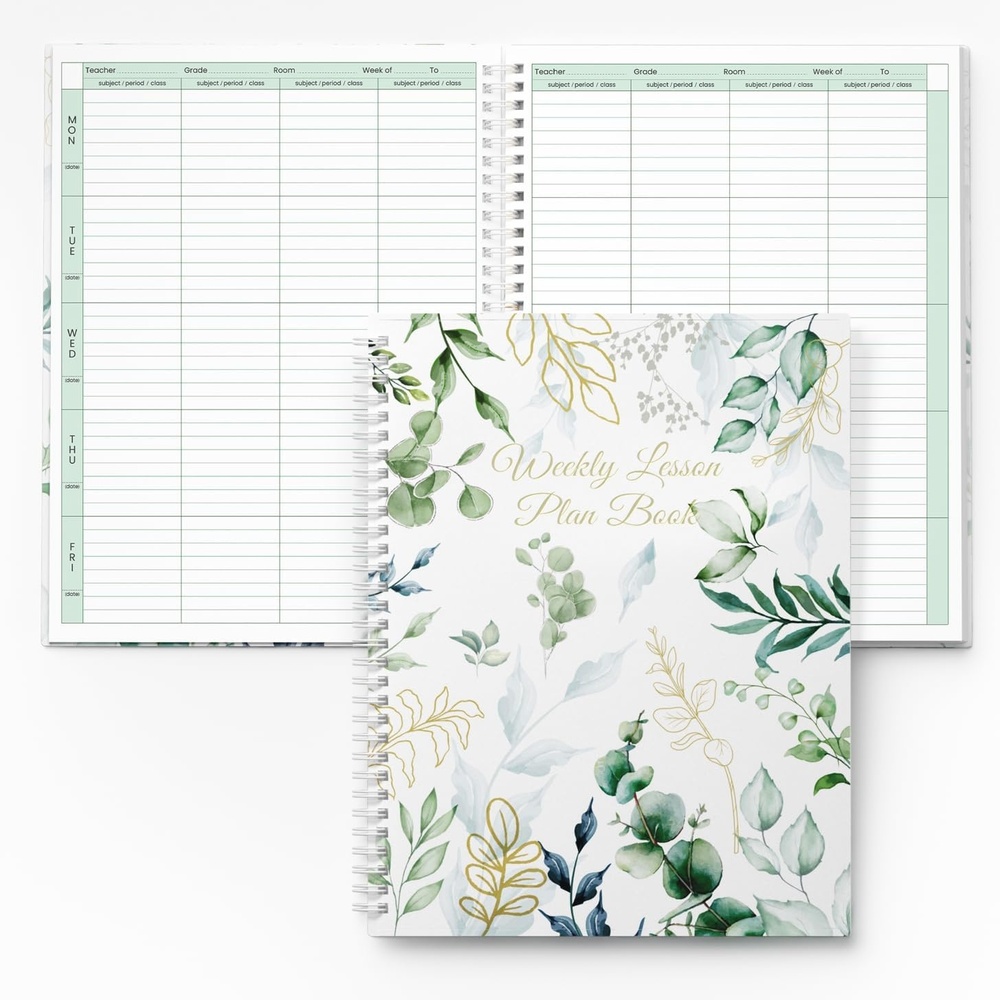 image:imageSUNEE 8 Period Teacher Lesson Plan Book Days Vertically Undated Teacher Planner 20262027 Academic Year 85 x 11 Inch 104 Pages52 Sheets 40 Weeks Waterproof Plastic Cover Back Pocket BlueFull Leaf