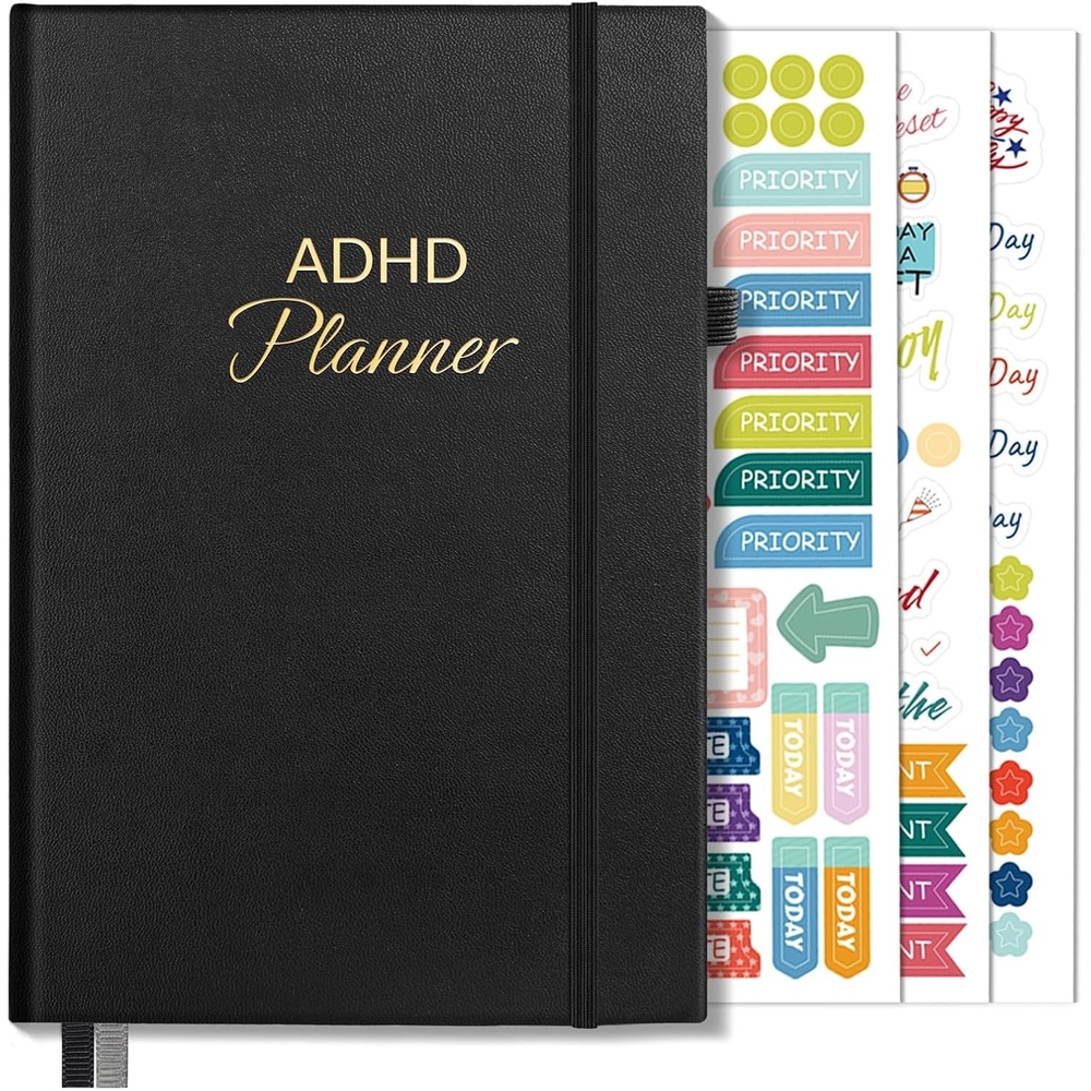 image:imageSUNEE Adhd Daily Planner for Adults3Month Undated Daily Weekly Monthly Planner for Productivity Goal Setting Time Management Work amp Life for Men amp WomenVision Board StickersBlack