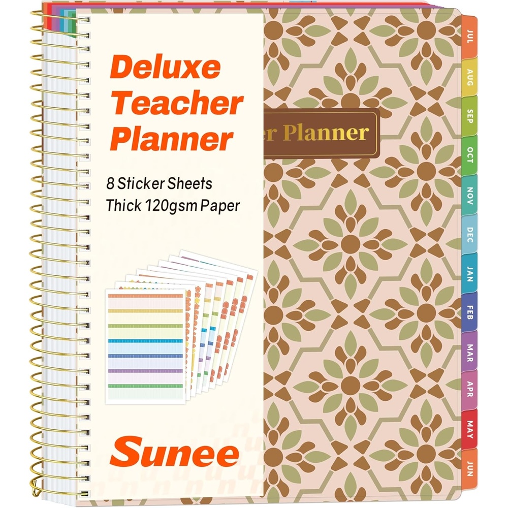image:imageSUNEE Deluxe Teacher Planner 20262027 Lesson Planner Book with 7 Periods Jul 2026 Jun 2027 85 x 11 Daily Weekly and Monthly Organizers with Colorful Tabs Planning Stickers120gms Paper BlackRetro Floral