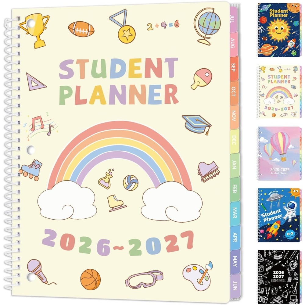 image:imageSUNEE Elementary Student Planner 20262027 Dated Academic Year Jul 2026 Jun 2027 6583 School Planner for Kids Datebooks Weekly amp Monthly Plan Book with BookmarkMonthly Tabs Solar SystemBeige Rainbow