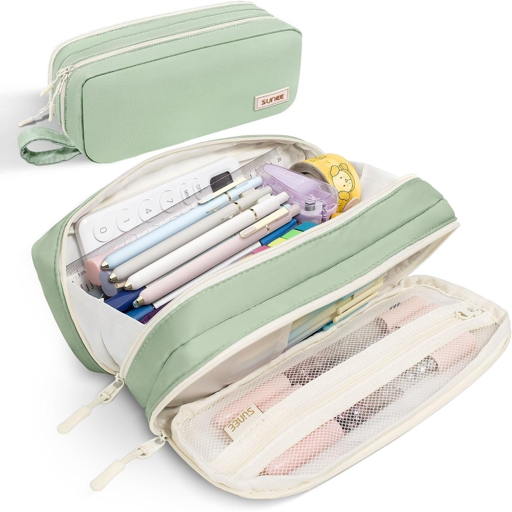 image:imageSUNEE Pencil Case Large Capacity Pencil Pouch Aesthetic Pen Bag Office Stationery Organizer Simple Sturdy Multifunctional for Teen Girls Women Men BlueGreen