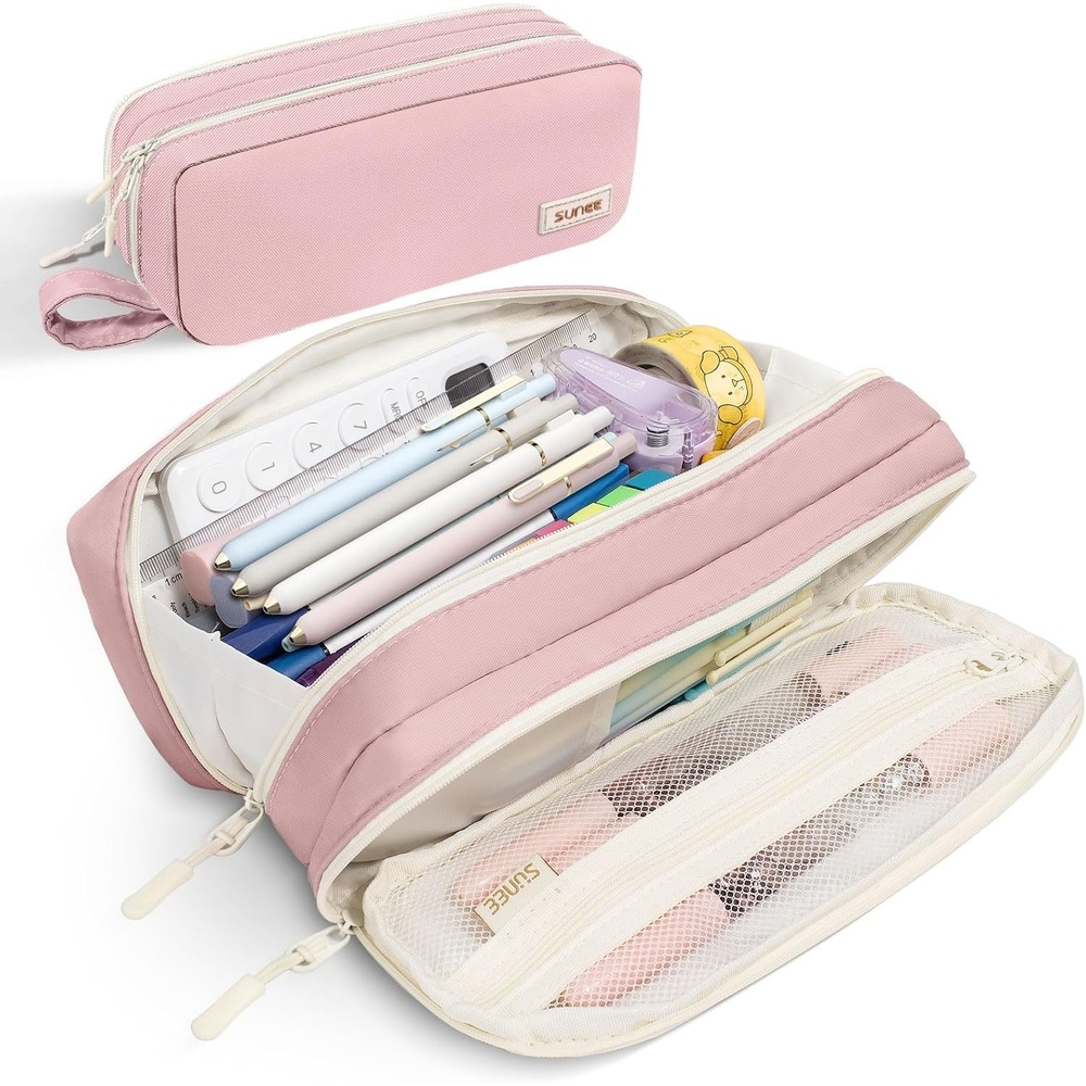 image:imageSUNEE Pencil Case Large Capacity Pencil Pouch Aesthetic Pen Bag Office Stationery Organizer Simple Sturdy Multifunctional for Teen Girls Women Men BluePink