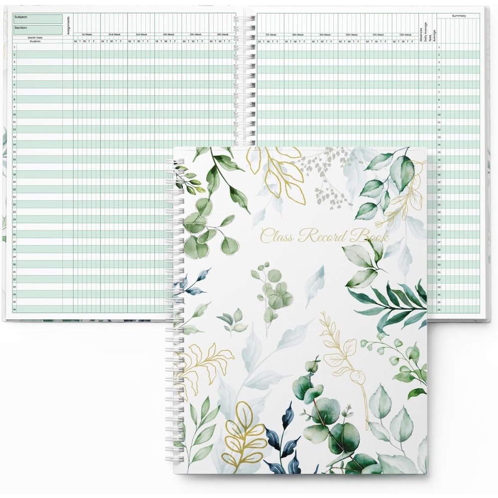 image:imageSUNEE Teacher Class Record Book for 1112 weeks 36 Names 85x11 Inch 104 Pages 52 Sheets 100gsm Thick Paper Larger Grade Recording up to 36 Students with WaterResistant Plastic Cover MarbleFull Leaf