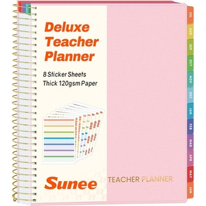 image:imageSUNEE Deluxe Teacher Planner 20262027 Lesson Planner Book with 7 Periods Jul 2026  Jun 2027 85 x 11 Daily Weekly and Monthly Organizers with Colorful Tabs Planning Stickers120gms Paper BlackPink