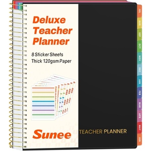 image:imageSUNEE Deluxe Teacher Planner 20262027 Lesson Planner Book with 7 Periods Jul 2026  Jun 2027 85 x 11 Daily Weekly and Monthly Organizers with Colorful Tabs Planning Stickers120gms Paper BlackBlack