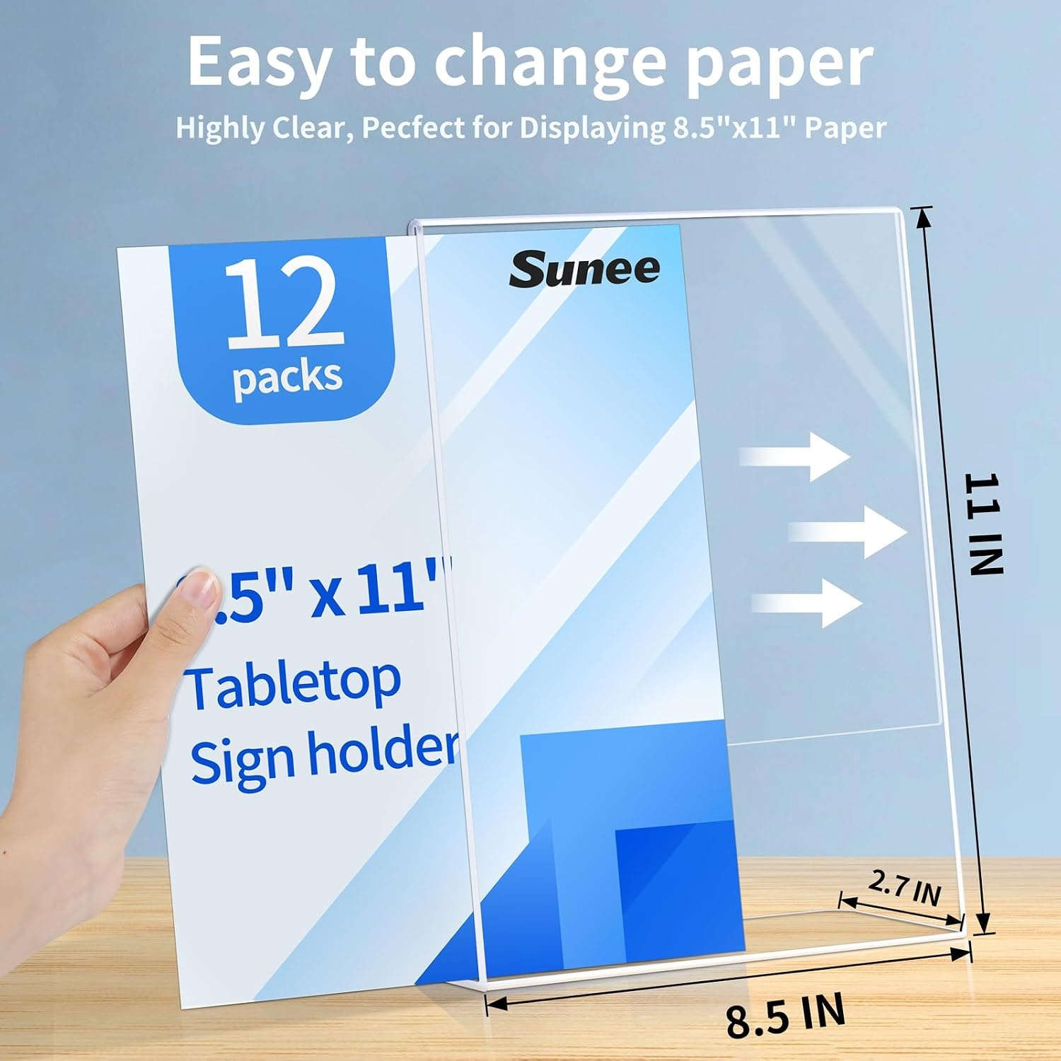 image:imageSUNEE 12 Pack Acrylic Sign Holder 85x11 Clear Plastic Paper Stand for Flyers and Menus Vertical LShape Display Frame for Restaurant Office Stores Tabletop