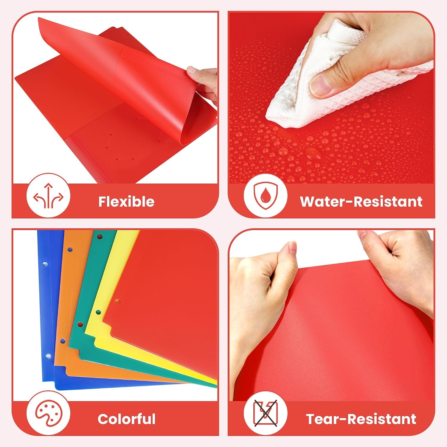 image:imageSUNEE 3Hole Pocket Folders 5 Pack Assorted Colors Recycled Plastic 3Ring Binder Folders with Pockets for Kids Students Teachers OfficeBright Colors