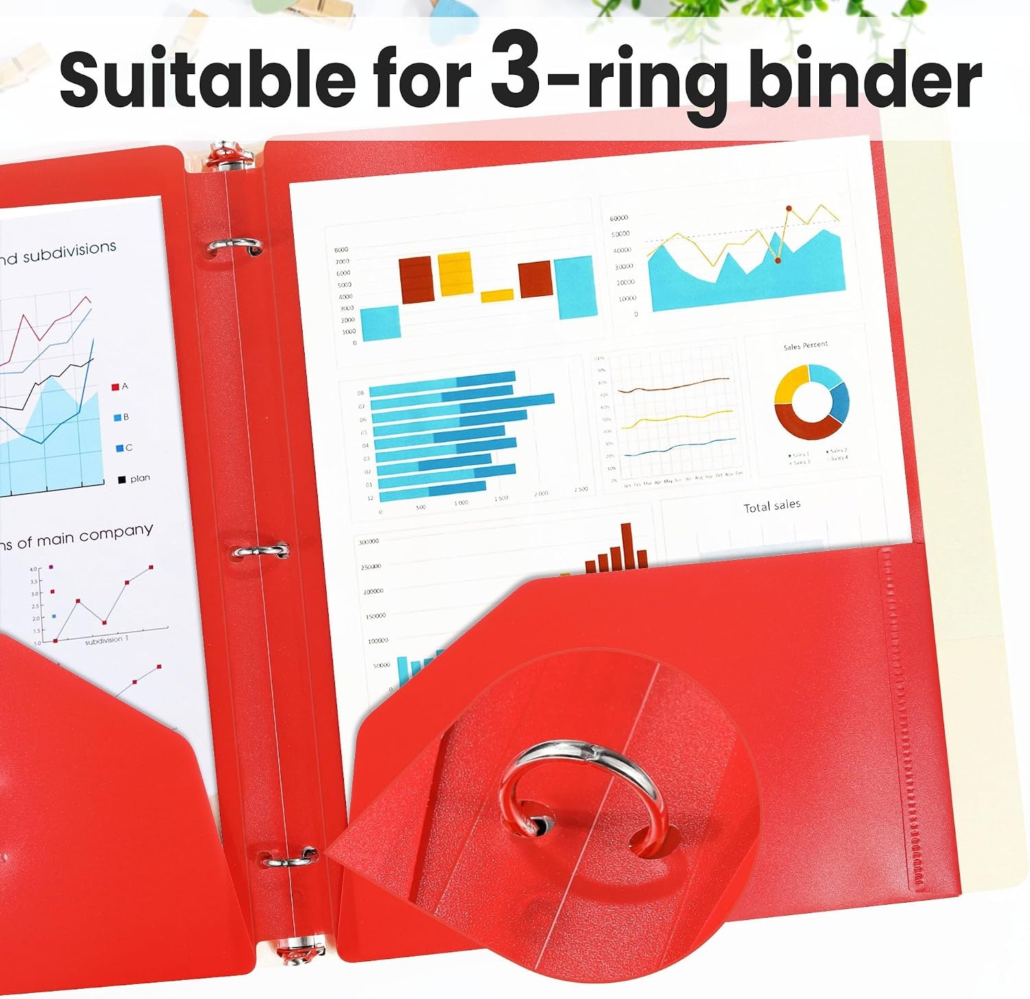 image:imageSUNEE 3Hole Pocket Folders 5 Pack Assorted Colors Recycled Plastic 3Ring Binder Folders with Pockets for Kids Students Teachers OfficeBright Colors