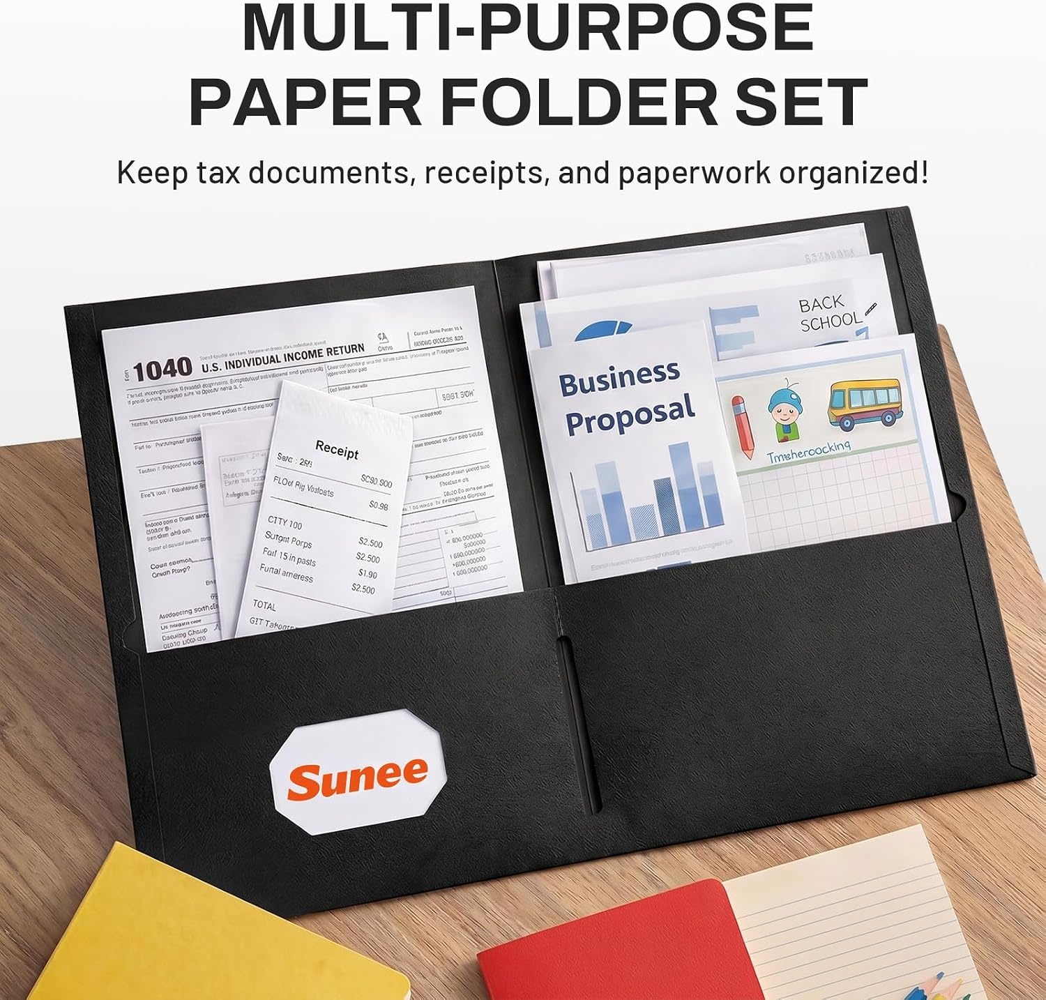 image:imageSUNEE Folders with Pockets125 Pack Red 2 Pocket Folders Fit Letter Size Paper Paper File Folder for School Office Home BusinessBlack