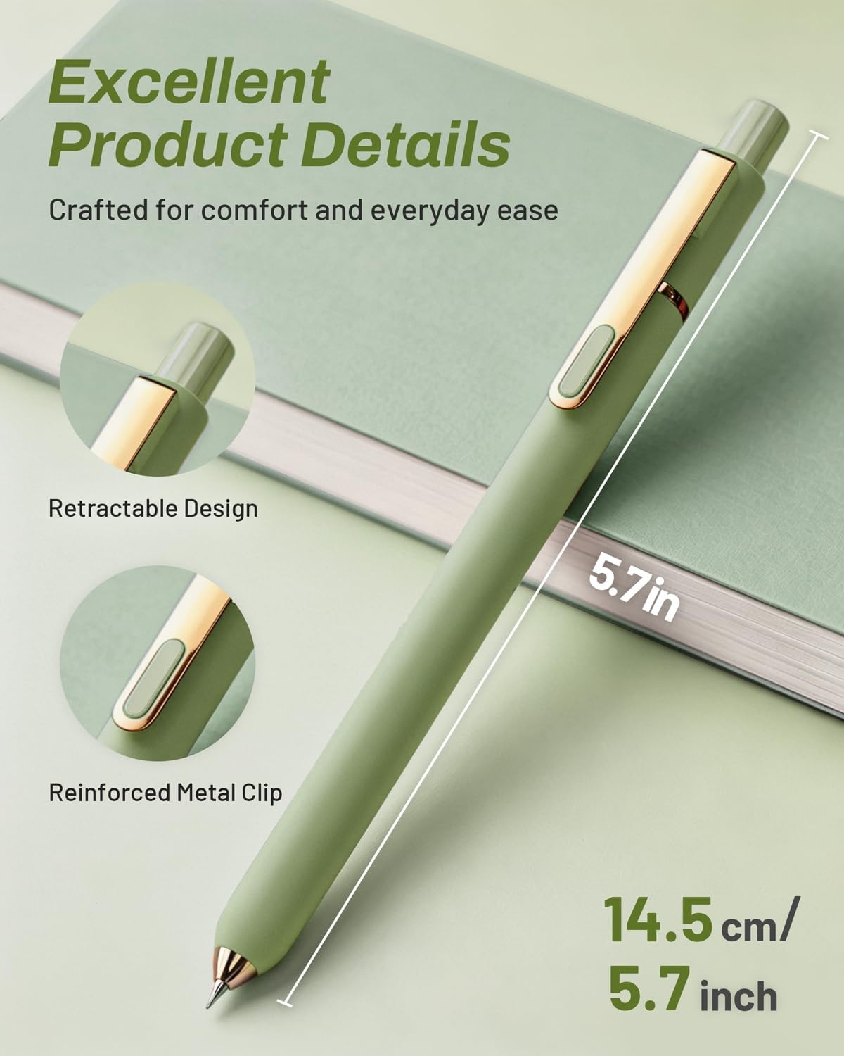 image:imageSUNEE Gel Pens 6 Pack 05mm Pens Fine Point Smooth Writing Pens with QuickDry Black Ink Cute Aesthetic School Office NoteTaking Pens for Journaling VintageGreen