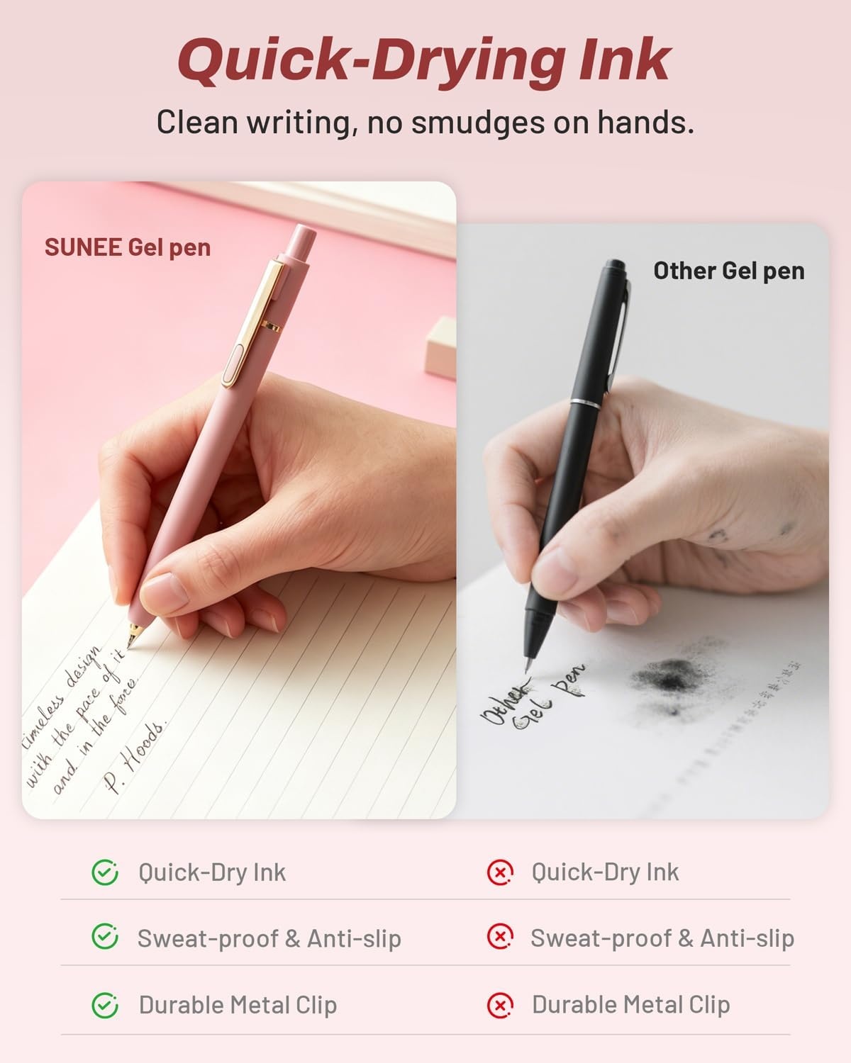 image:imageSUNEE Gel Pens 6 Pack 05mm Pens Fine Point Smooth Writing Pens with QuickDry Black Ink Cute Aesthetic School Office NoteTaking Pens for Journaling VintagePink