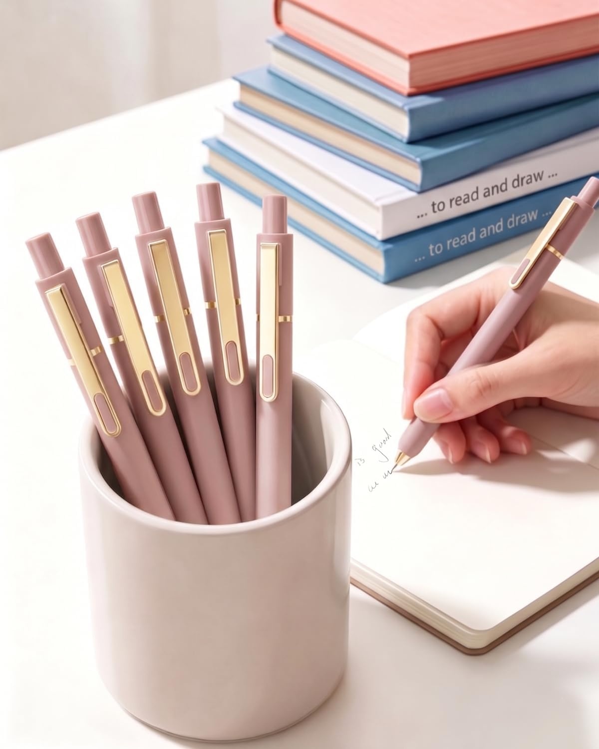 image:imageSUNEE Gel Pens 6 Pack 05mm Pens Fine Point Smooth Writing Pens with QuickDry Black Ink Cute Aesthetic School Office NoteTaking Pens for Journaling VintagePink