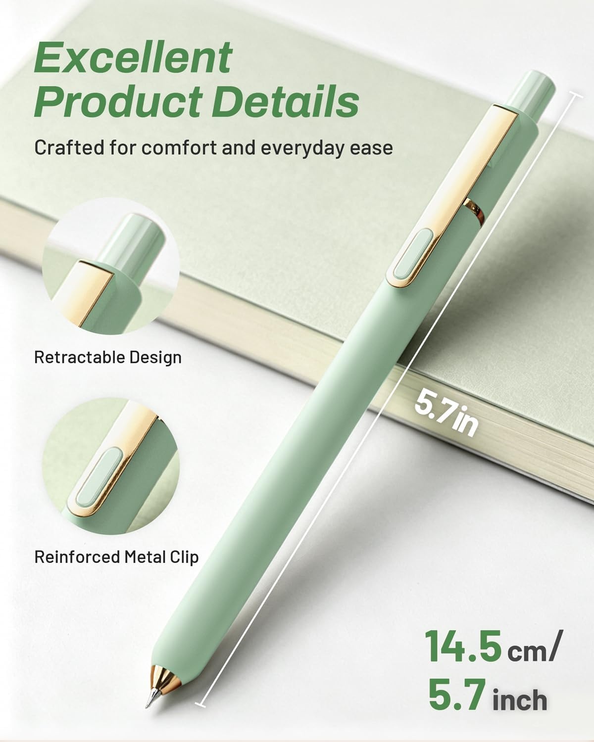 image:imageSUNEE Gel Pens 6 Pack 05mm Pens Fine Point Smooth Writing Pens with QuickDry Black Ink Cute Aesthetic School Office NoteTaking Pens for Journaling VintageLight Green