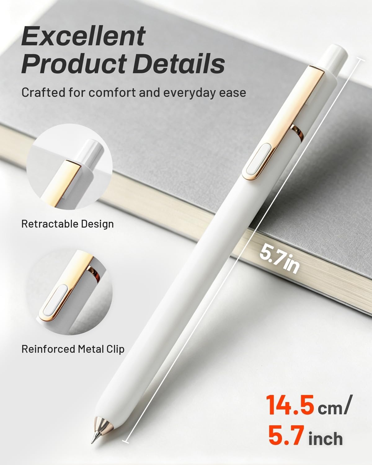 image:imageSUNEE Gel Pens 6 Pack 05mm Pens Fine Point Smooth Writing Pens with QuickDry Black Ink Cute Aesthetic School Office NoteTaking Pens for Journaling VintageWhite