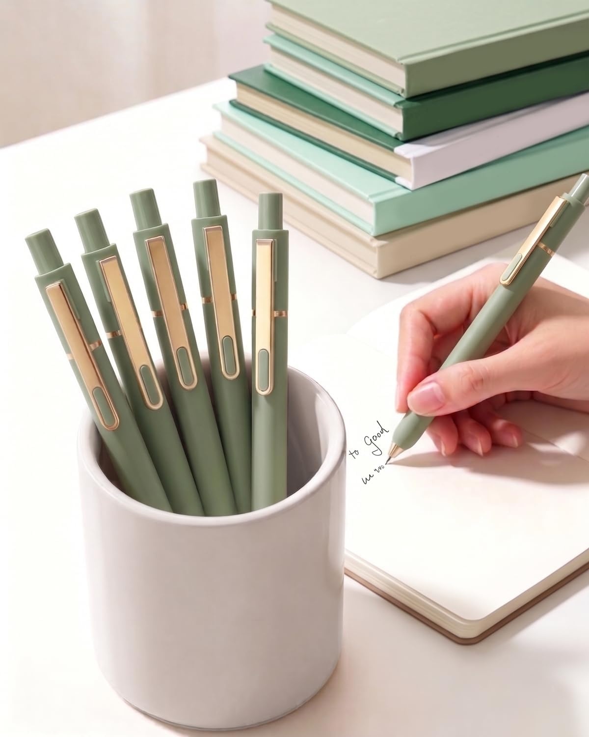 image:imageSUNEE Gel Pens 6 Pack 05mm Pens Fine Point Smooth Writing Pens with QuickDry Black Ink Cute Aesthetic School Office NoteTaking Pens for Journaling VintageGreen