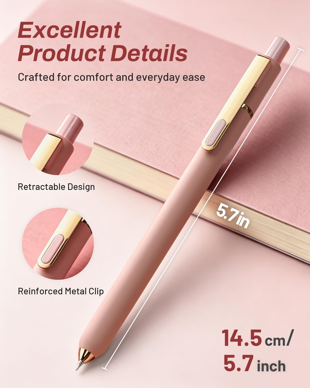 image:imageSUNEE Gel Pens 6 Pack 05mm Pens Fine Point Smooth Writing Pens with QuickDry Black Ink Cute Aesthetic School Office NoteTaking Pens for Journaling VintagePink