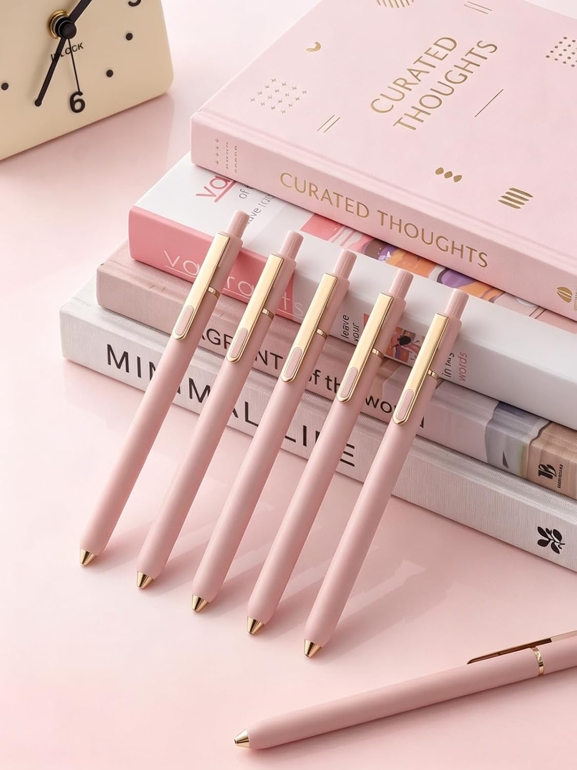 image:imageSUNEE Gel Pens 6 Pack 05mm Pens Fine Point Smooth Writing Pens with QuickDry Black Ink Cute Aesthetic School Office NoteTaking Pens for Journaling VintagePink