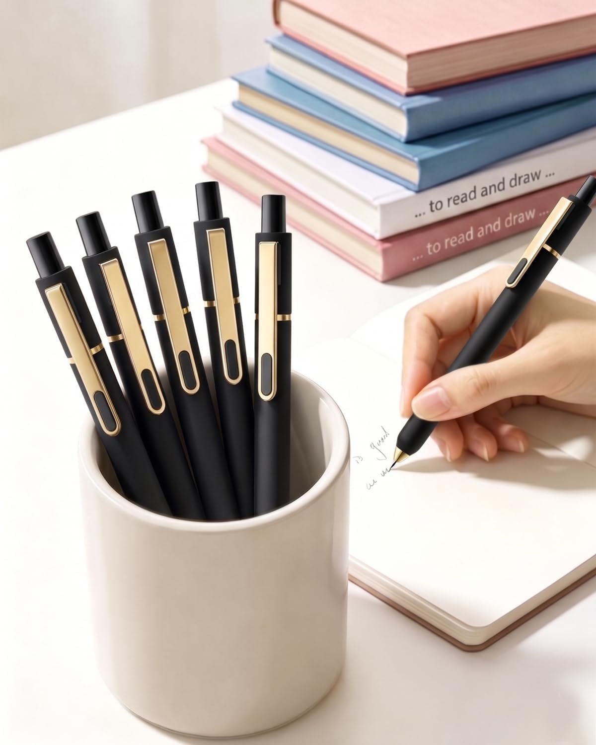 image:imageSUNEE Gel Pens 6 Pack 05mm Pens Fine Point Smooth Writing Pens with QuickDry Black Ink Cute Aesthetic School Office NoteTaking Pens for Journaling VintageBlack