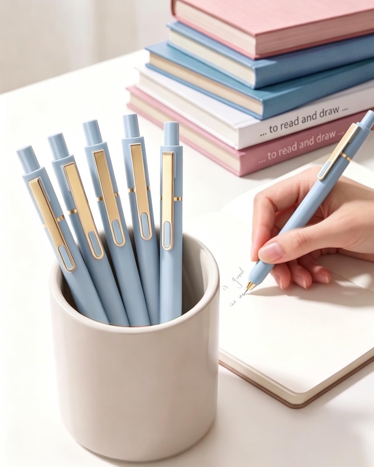 image:imageSUNEE Gel Pens 6 Pack 05mm Pens Fine Point Smooth Writing Pens with QuickDry Black Ink Cute Aesthetic School Office NoteTaking Pens for Journaling VintageBlue