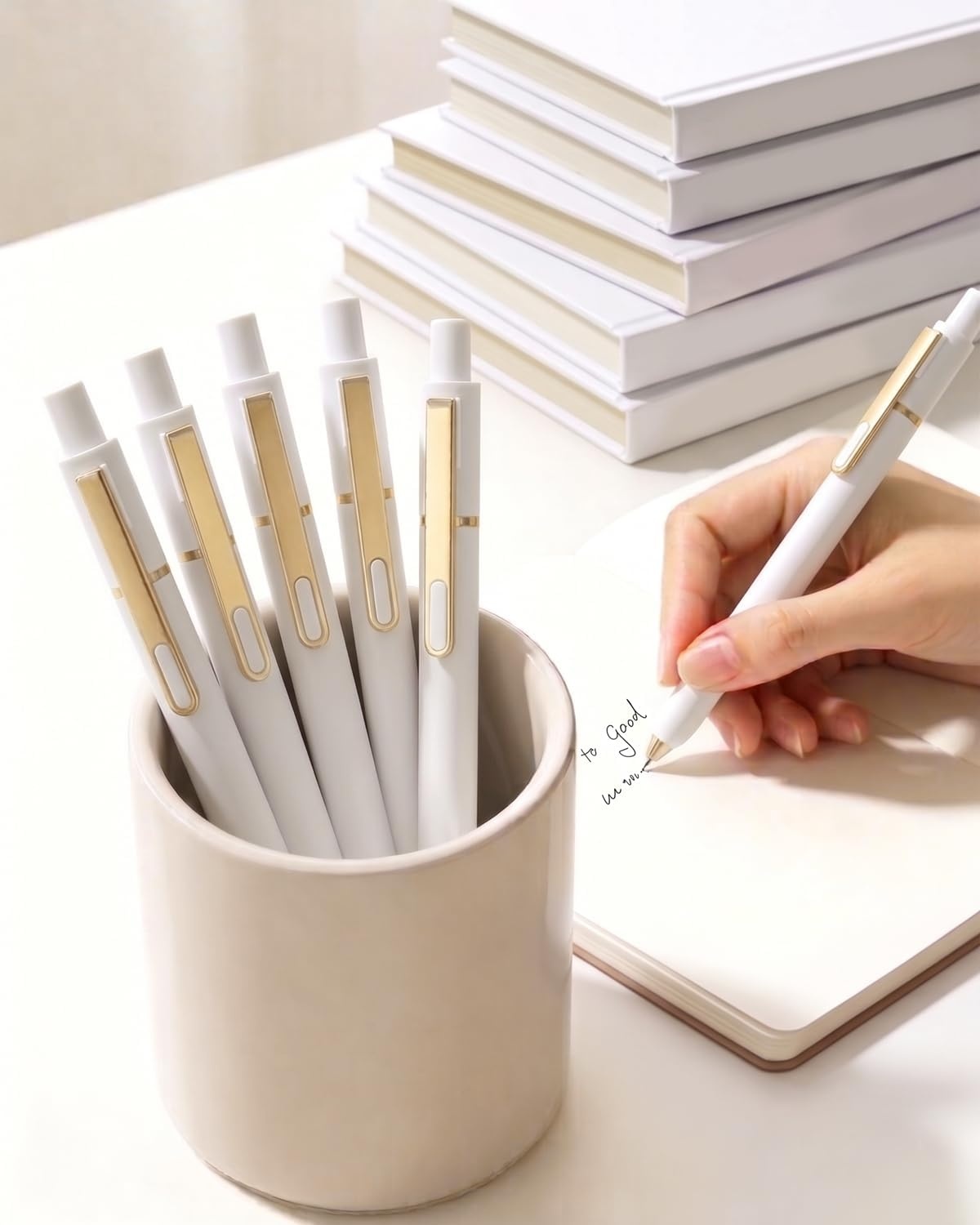 image:imageSUNEE Gel Pens 6 Pack 05mm Pens Fine Point Smooth Writing Pens with QuickDry Black Ink Cute Aesthetic School Office NoteTaking Pens for Journaling VintageWhite