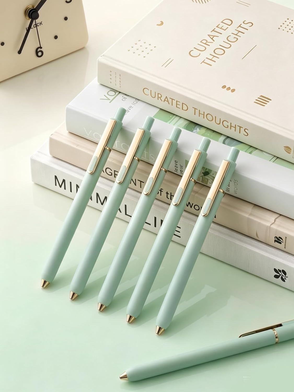 image:imageSUNEE Gel Pens 6 Pack 05mm Pens Fine Point Smooth Writing Pens with QuickDry Black Ink Cute Aesthetic School Office NoteTaking Pens for Journaling VintageLight Green