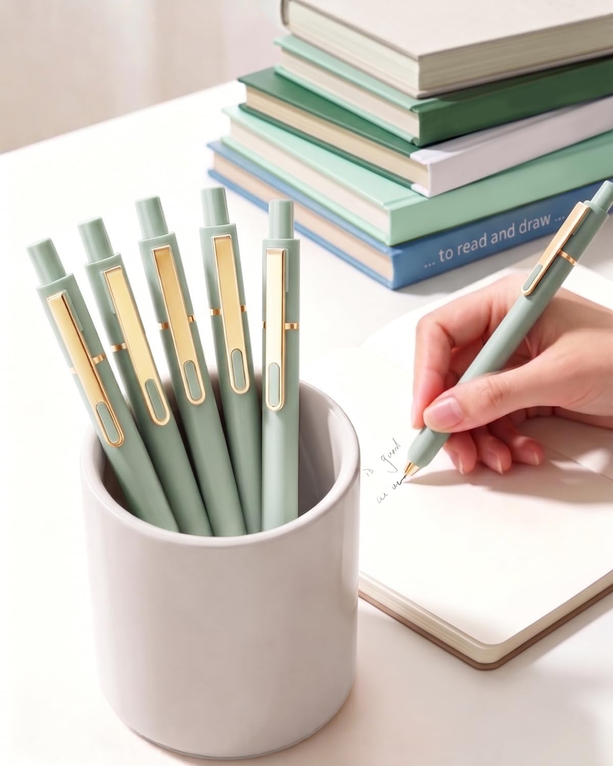 image:imageSUNEE Gel Pens 6 Pack 05mm Pens Fine Point Smooth Writing Pens with QuickDry Black Ink Cute Aesthetic School Office NoteTaking Pens for Journaling VintageLight Green