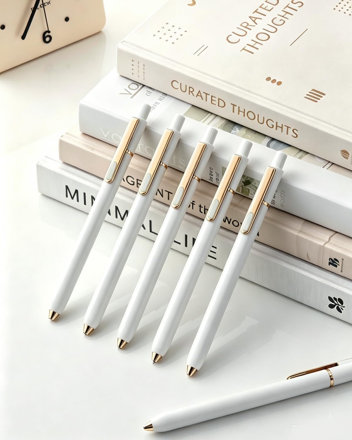 image:imageSUNEE Gel Pens 6 Pack 05mm Pens Fine Point Smooth Writing Pens with QuickDry Black Ink Cute Aesthetic School Office NoteTaking Pens for Journaling VintageWhite