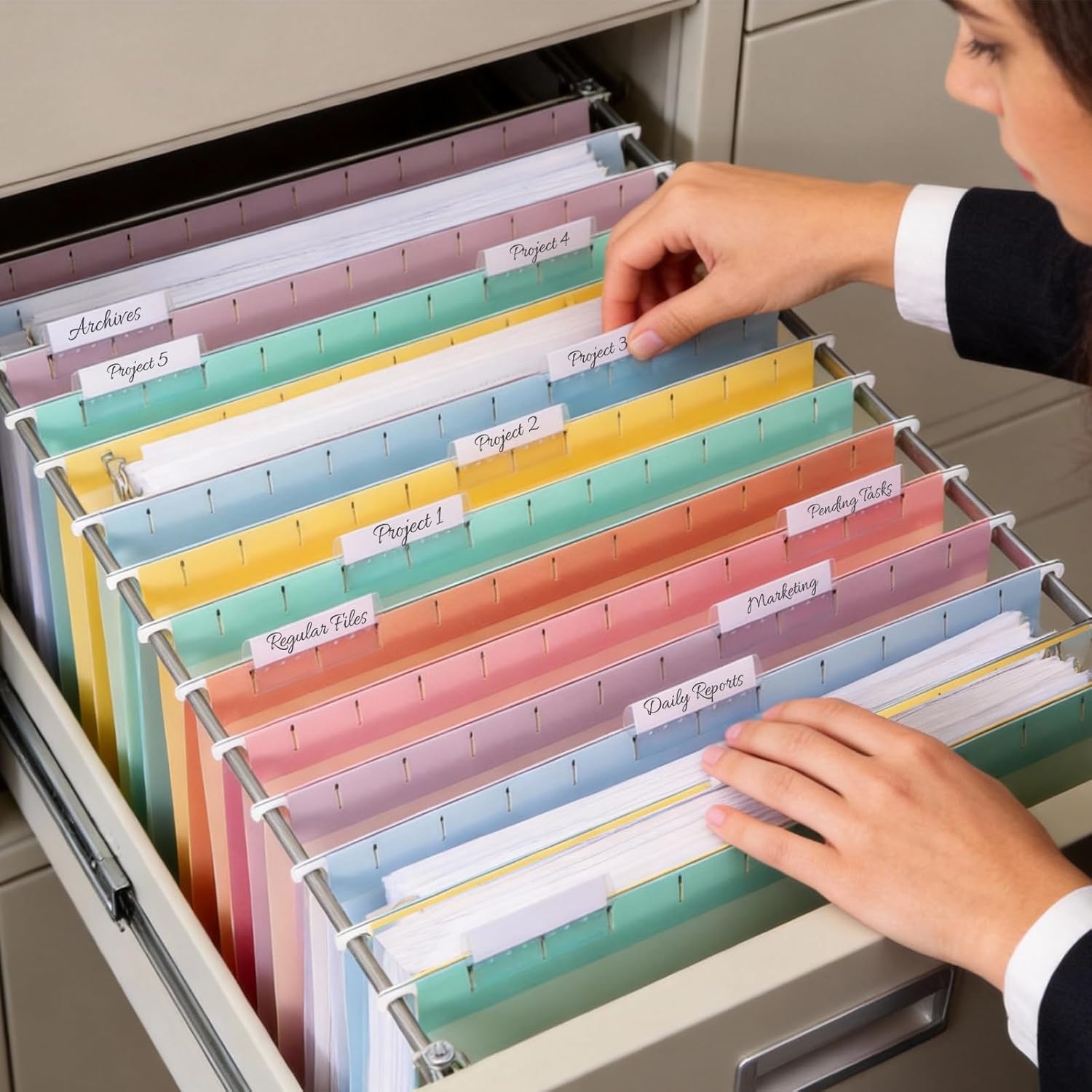 image:imageSUNEE Hanging File Folders 25 Pack Letter Size Hanging File Folders with 15Cut Tabs Ideal for Home and Office Organization and Papers ClassificationOrangeSoft Colors