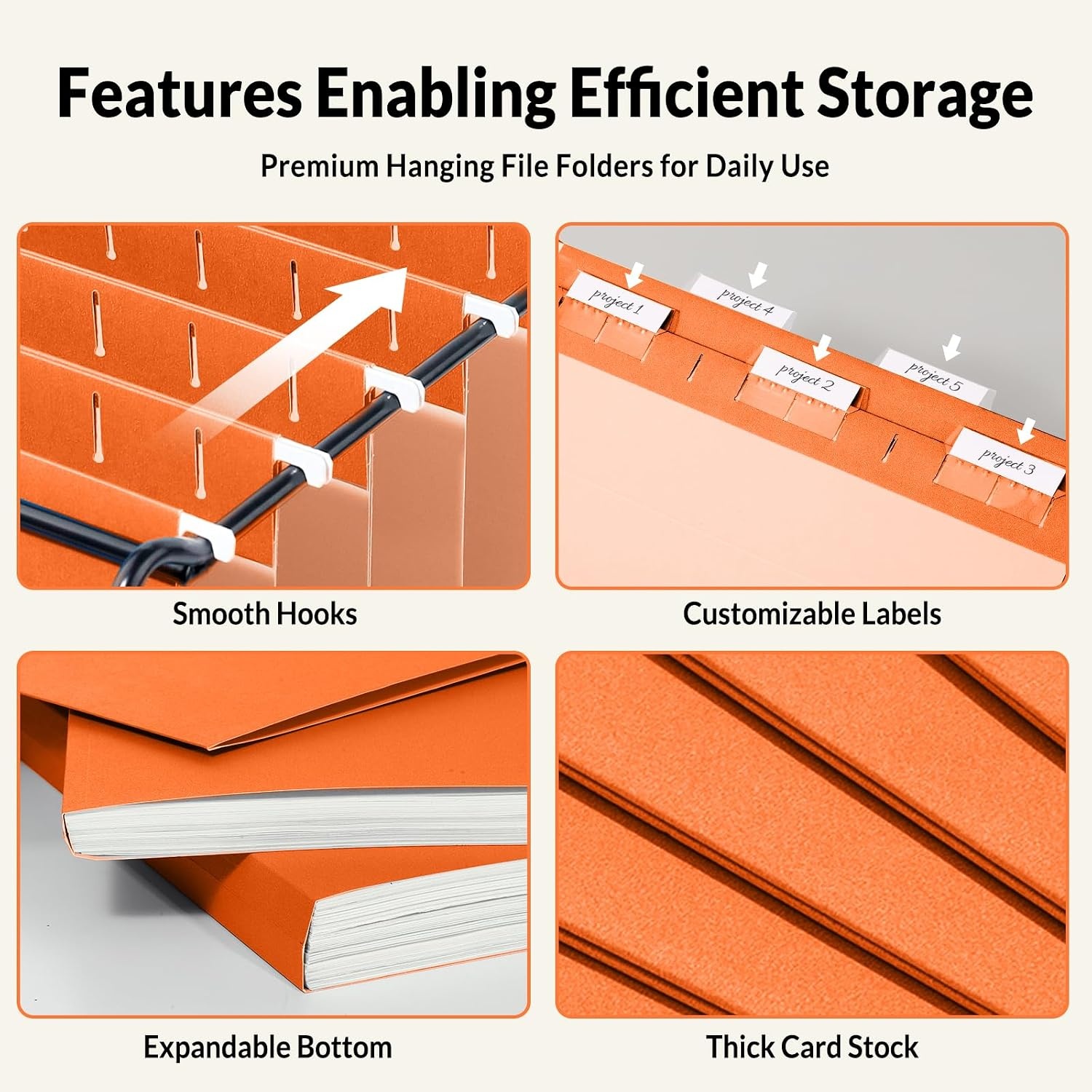 image:imageSUNEE Hanging File Folders 25 Pack Letter Size Hanging File Folders with 15Cut Tabs Ideal for Home and Office Organization and Papers ClassificationOrangeOrange