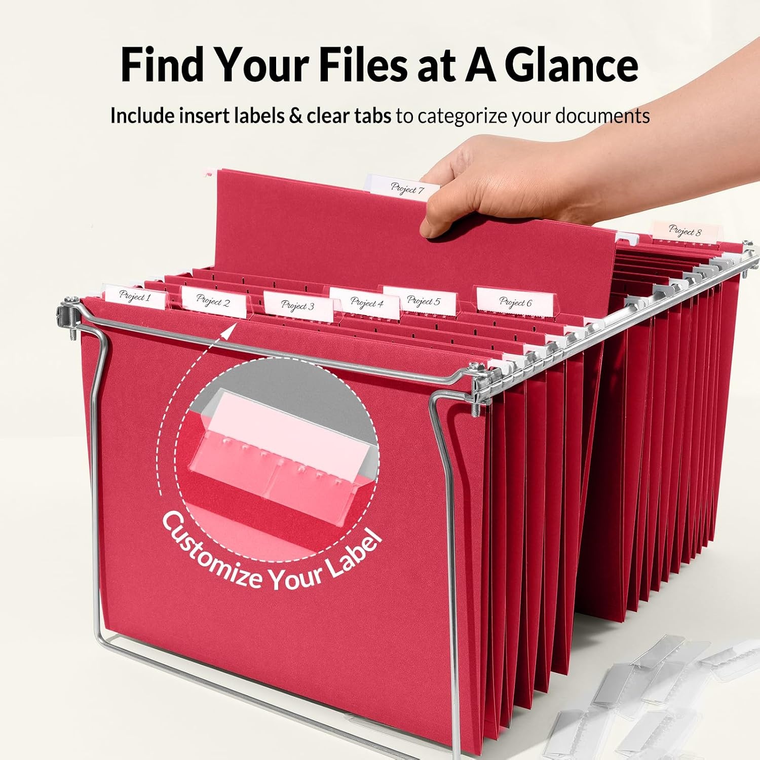 image:imageSUNEE Hanging File Folders 25 Pack Letter Size Hanging File Folders with 15Cut Tabs Ideal for Home and Office Organization and Papers ClassificationOrangeRed