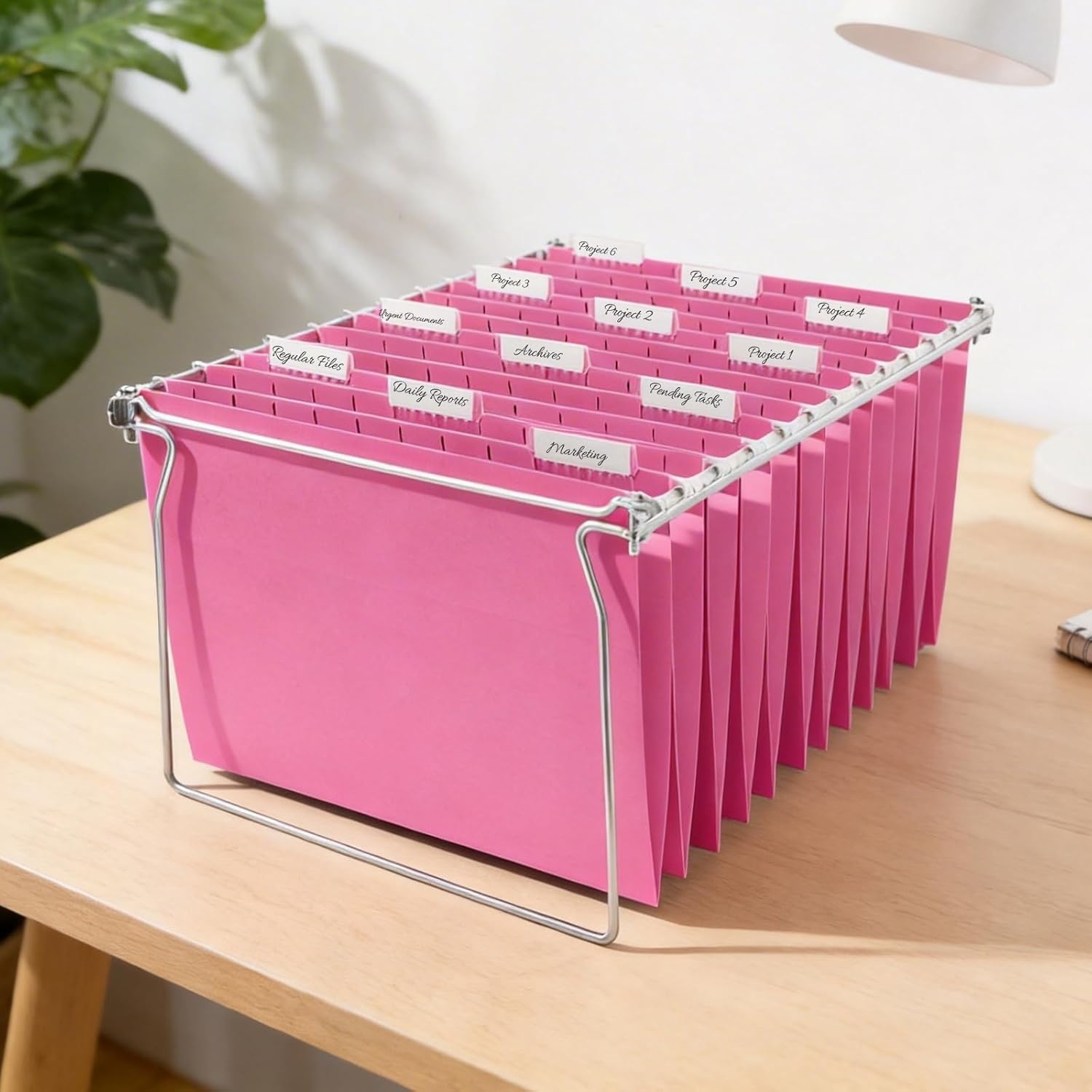 image:imageSUNEE Hanging File Folders 25 Pack Letter Size Hanging File Folders with 15Cut Tabs Ideal for Home and Office Organization and Papers ClassificationOrangeBright Neon Pink