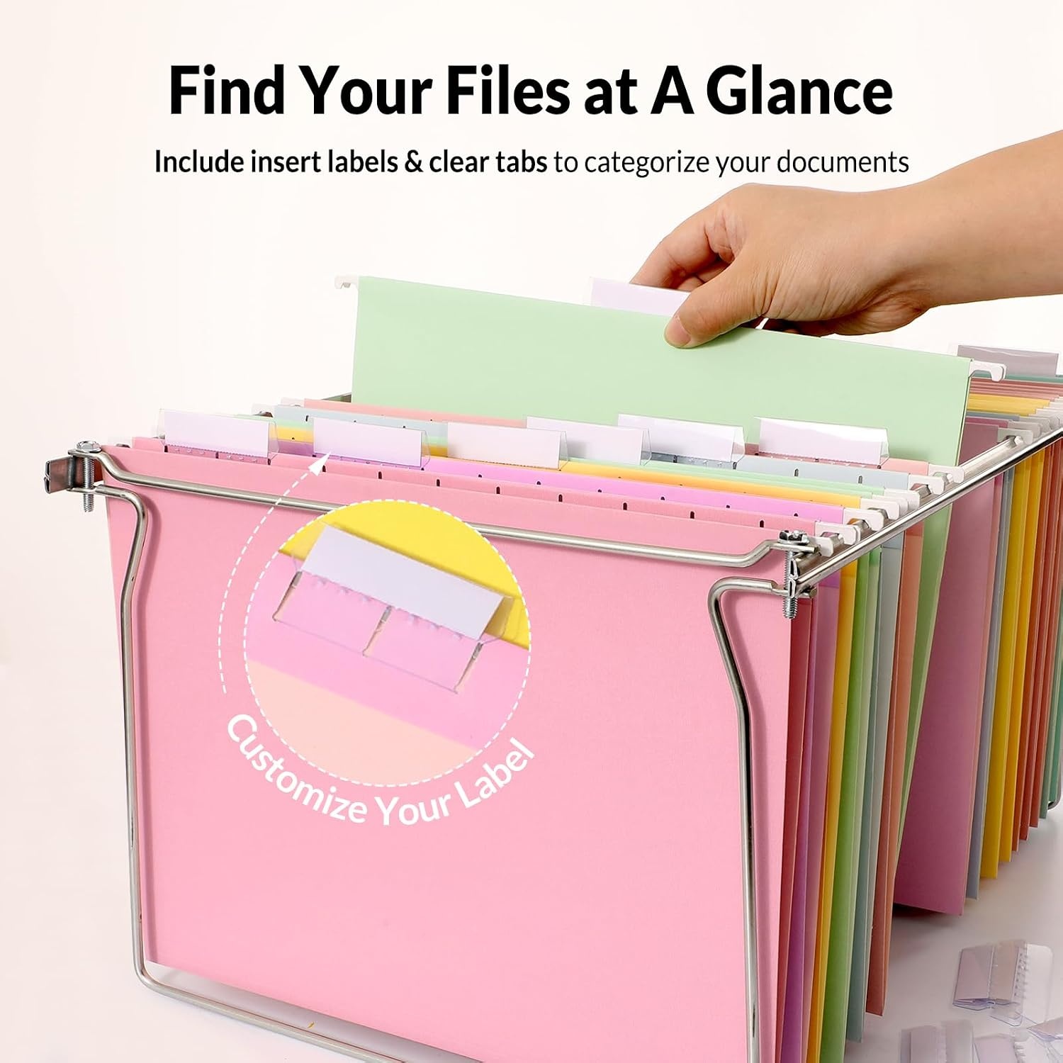 image:imageSUNEE Hanging File Folders 25 Pack Letter Size Hanging File Folders with 15Cut Tabs Ideal for Home and Office Organization and Papers ClassificationOrangeSoft Colors