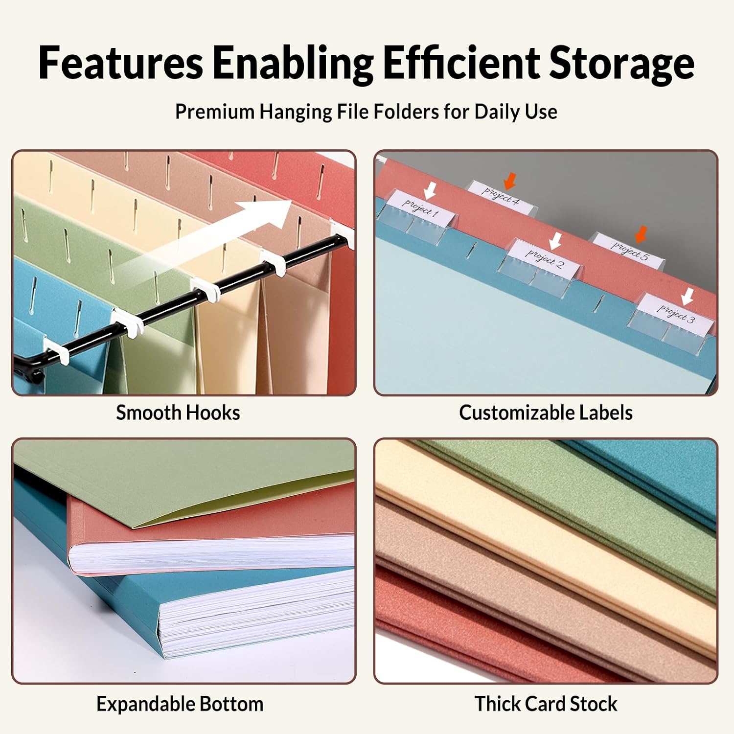 image:imageSUNEE Hanging File Folders 25 Pack Letter Size Hanging File Folders with 15Cut Tabs Ideal for Home and Office Organization and Papers ClassificationOrangeRetro Colors