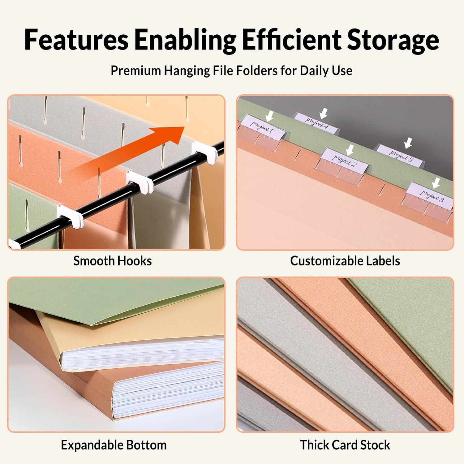 image:imageSUNEE Hanging File Folders 25 Pack Letter Size Hanging File Folders with 15Cut Tabs Ideal for Home and Office Organization and Papers ClassificationOrangePastel Colors