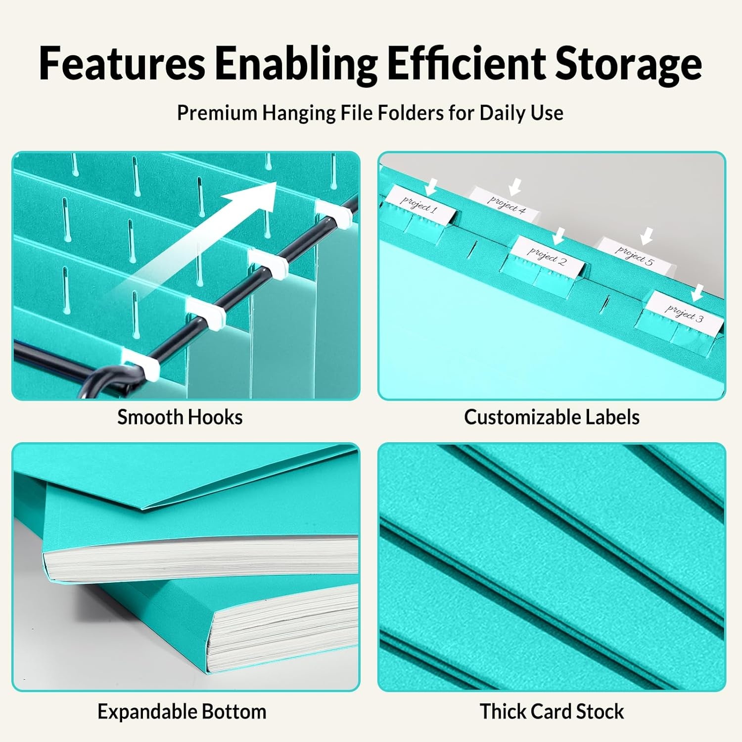 image:imageSUNEE Hanging File Folders 25 Pack Letter Size Hanging File Folders with 15Cut Tabs Ideal for Home and Office Organization and Papers ClassificationOrangeTeal