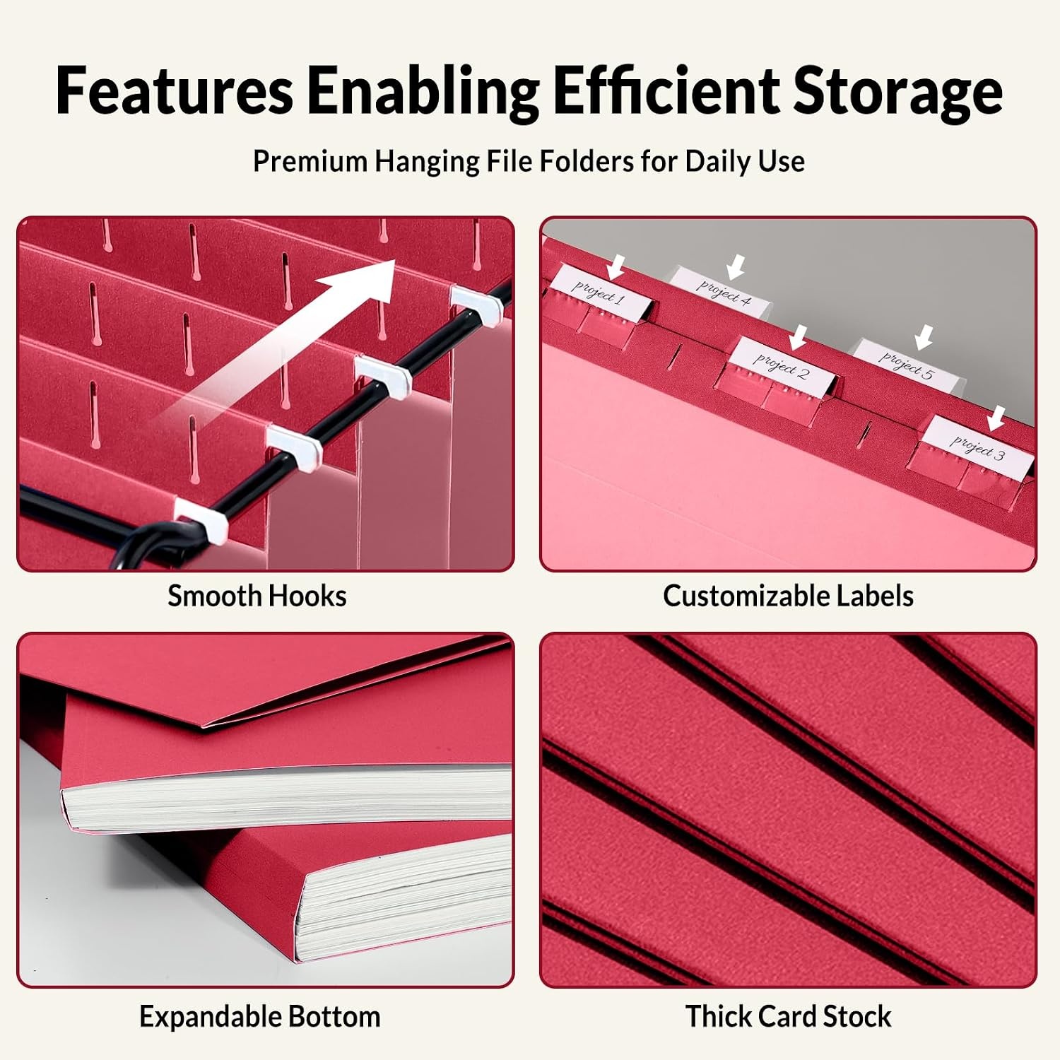 image:imageSUNEE Hanging File Folders 25 Pack Letter Size Hanging File Folders with 15Cut Tabs Ideal for Home and Office Organization and Papers ClassificationOrangeRed